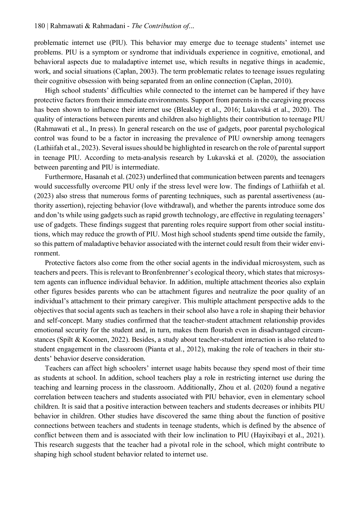 JURIS The Contribution of Teacher Student Attachment on Problematic Internet Use PIU Among High School Students