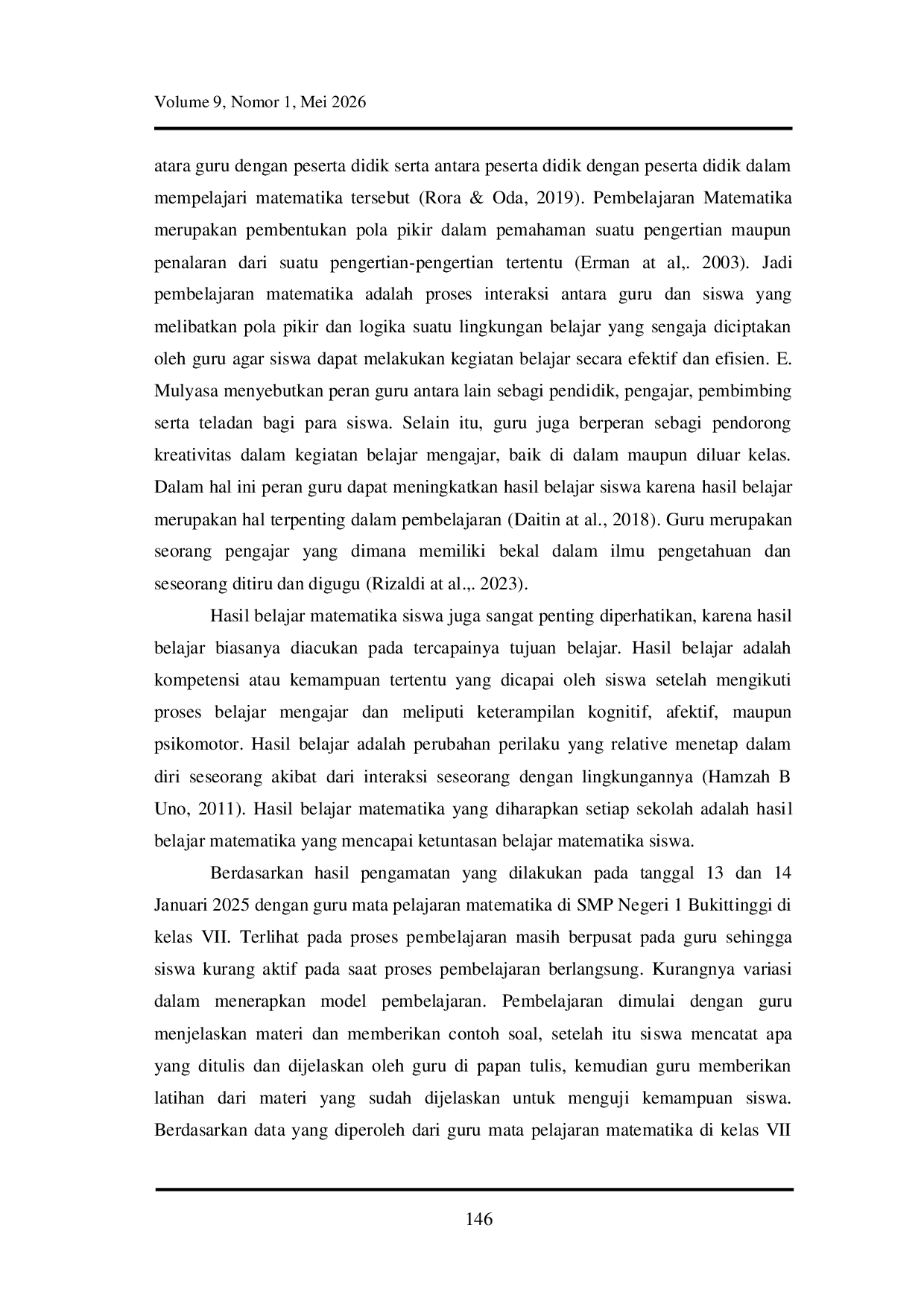 JURIS Pengaruh Model Pembelajaran Kooperatif Tipe Inside Outside Circle Terhadap Hasil Belajar Matematika Siswa Kelas VII Di SMP Negeri 1 Bukittinggi