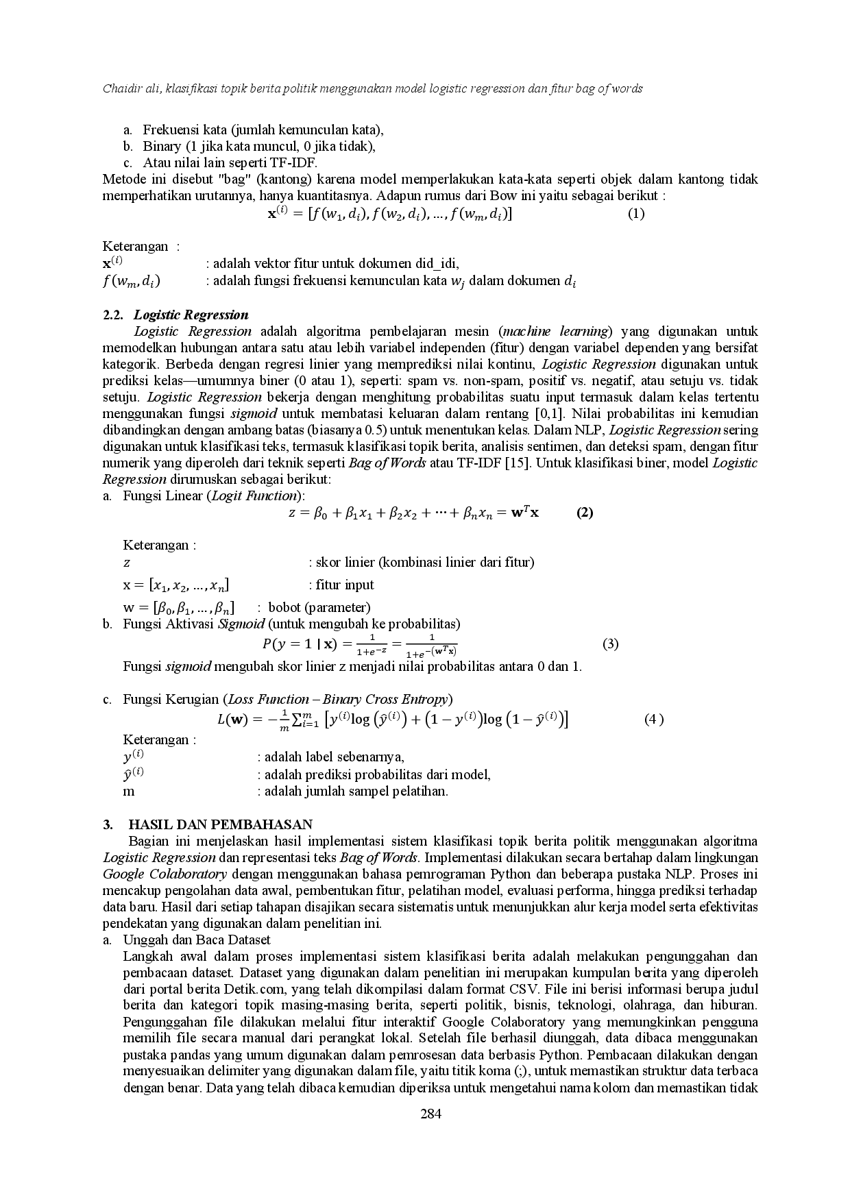 juris Klasifikasi Topik Berita Politik Menggunakan Model Logistic Regression Dan Fitur Bag Of Words