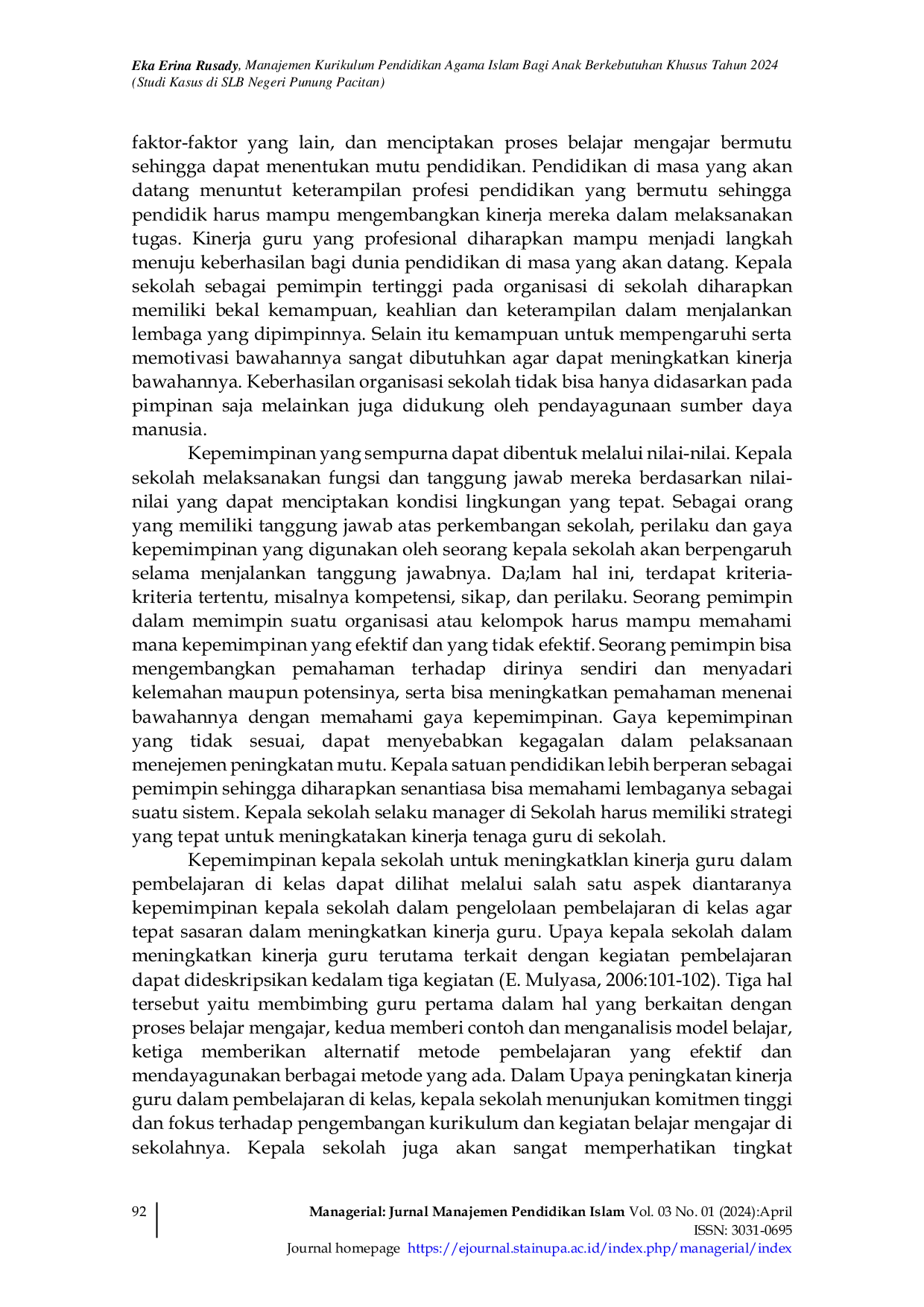 JURIS Gaya Kepemimpinan Kepala Sekolah dalam Meningkatkan Kinerja Guru di MIM Kluwih 2