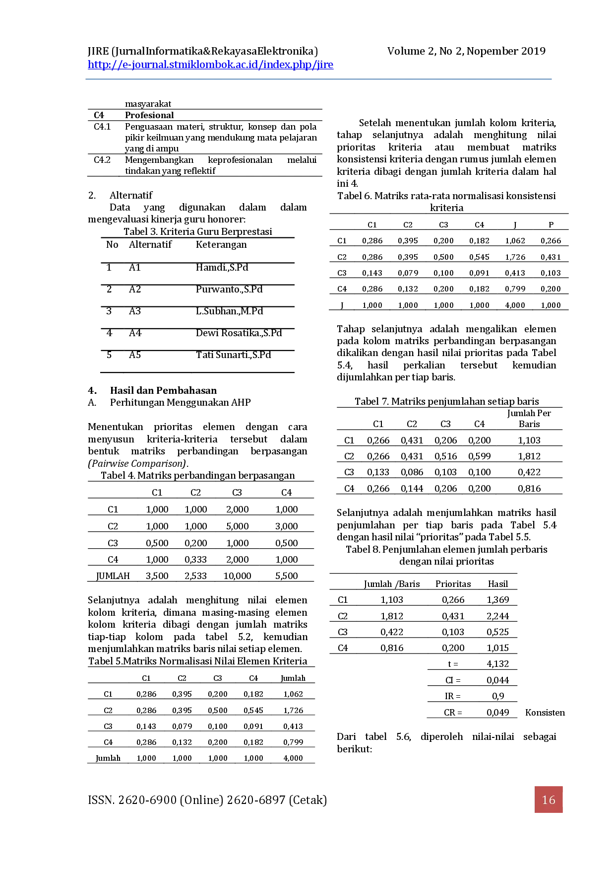 JURIS Penerapan Multi Objective Optimization on the Basis of Ratio Analysis MOORA Method dalam Mengevaluasi Kinerja Guru Honorer