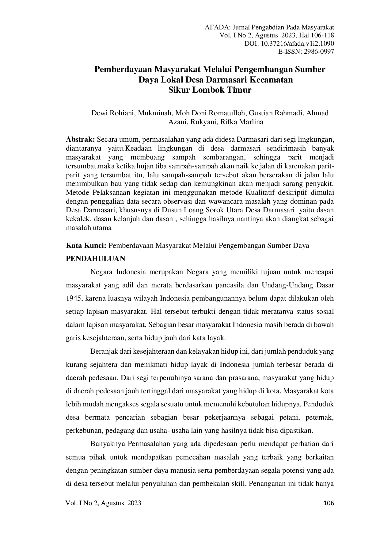 JURIS Pemberdayaan Masyarakat Melalui Pengembangan Sumber Daya Lokal Desa Darmasari Kecamatan Sikur Lombok Timur