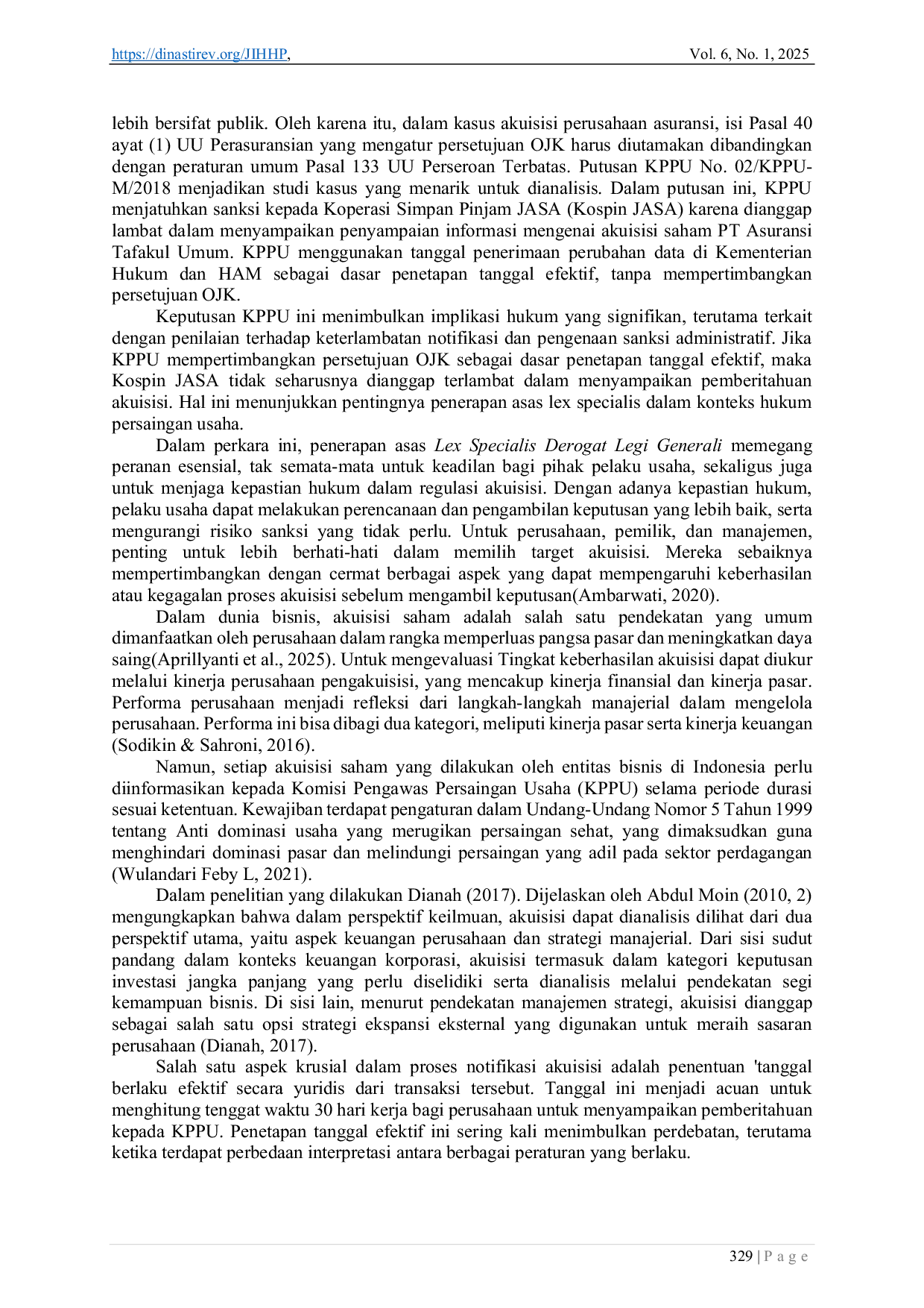 JURIS Penerapan Asas Lex Specialis Derogat Legi Generali dalam Penetapan Tanggal Efektif Akuisisi Studi Kasus Putusan KPPU No 02 KPPU M 2018