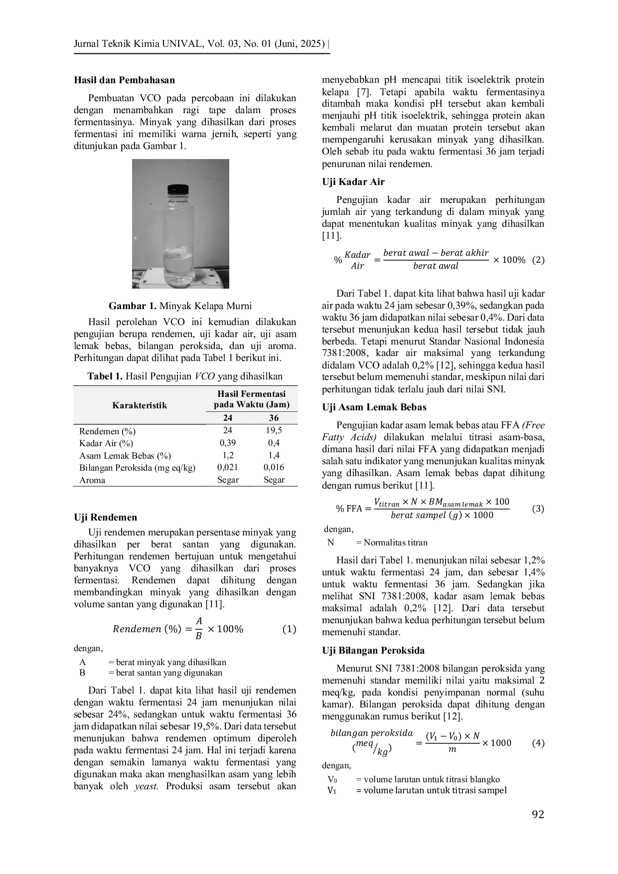 JURIS Characteristics of Virgin Coconut Oil VCO From the Addition of Tape Yeast and the Effect of Fermentation Time