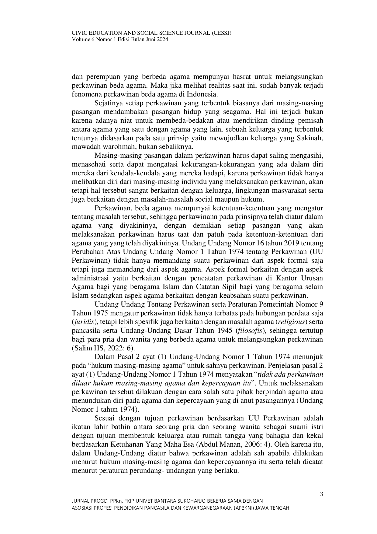 JURIS Aktualisasi Nilai Nilai Pancasila sebagai Pembentuk Politik Hukum dalam Penerapan Perkawinan Beda Agama