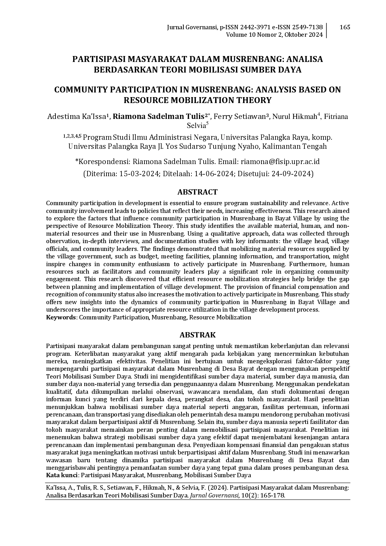 juris Partisipasi Masyarakat Dalam Musrenbang Analisa Berdasarkan Teori Mobilisasi Sumber Daya