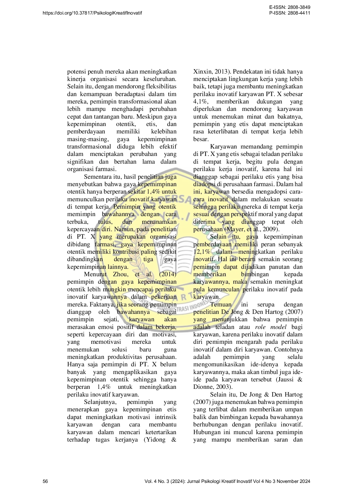 JURIS Gaya Kepemimpinan Terhadap Perilaku Inovatif Karyawan di PT X