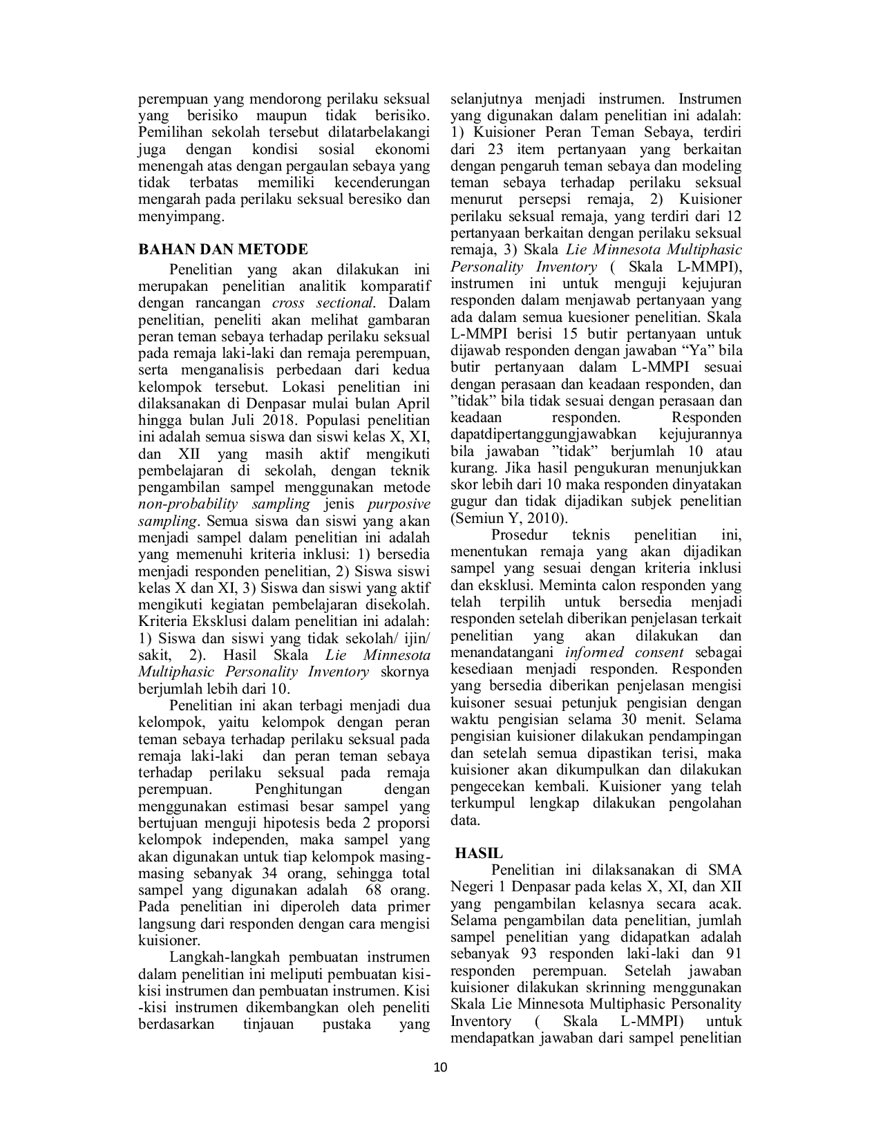 JURIS Peran Teman Sebaya Terhadap Perilaku Seksual Remaja Laki Laki dan Remaja Perempuan Studi Komparatif