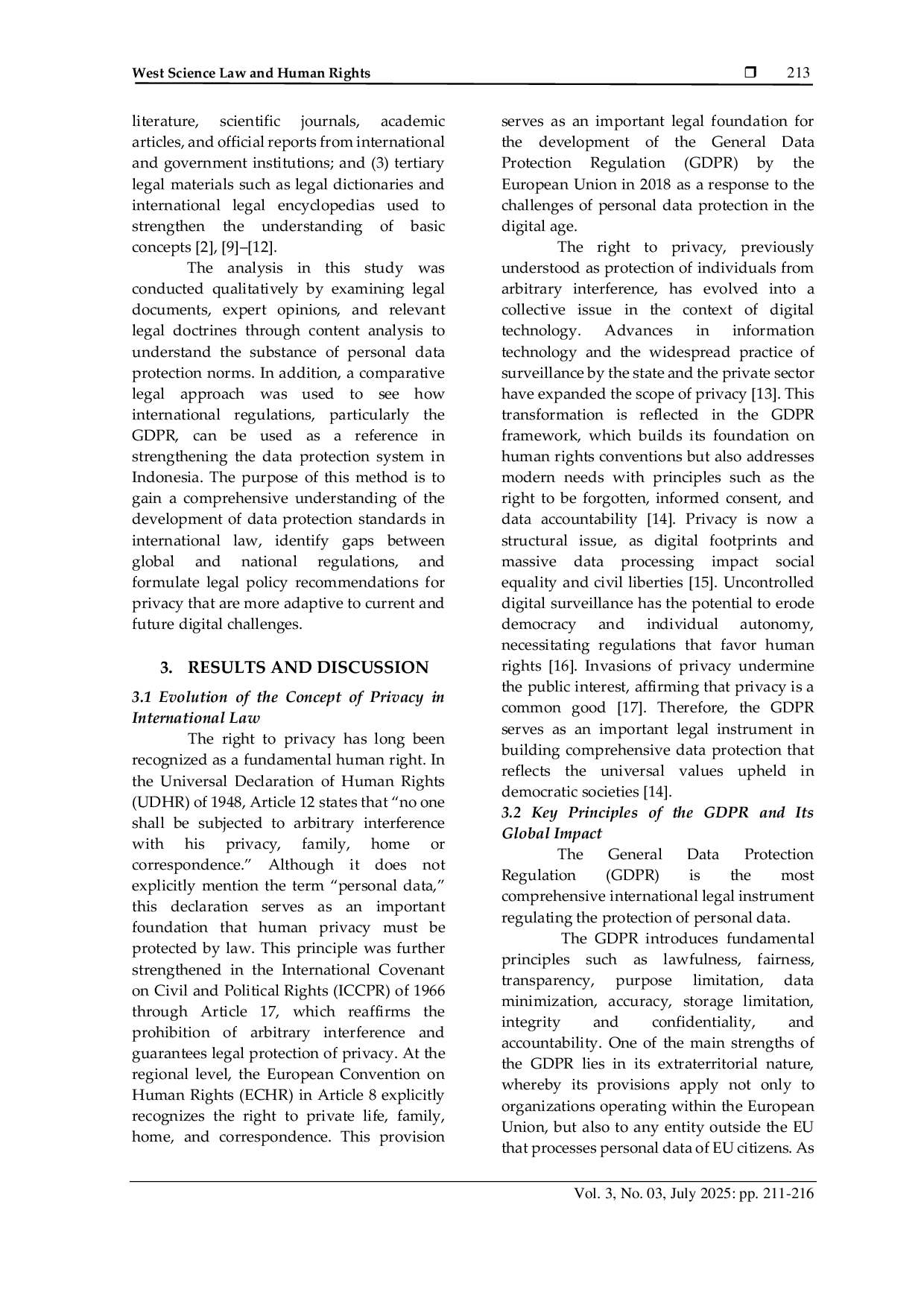 JURIS The Right to Privacy in International Law Evolving Standards for Personal Data Protection in the Digital Era