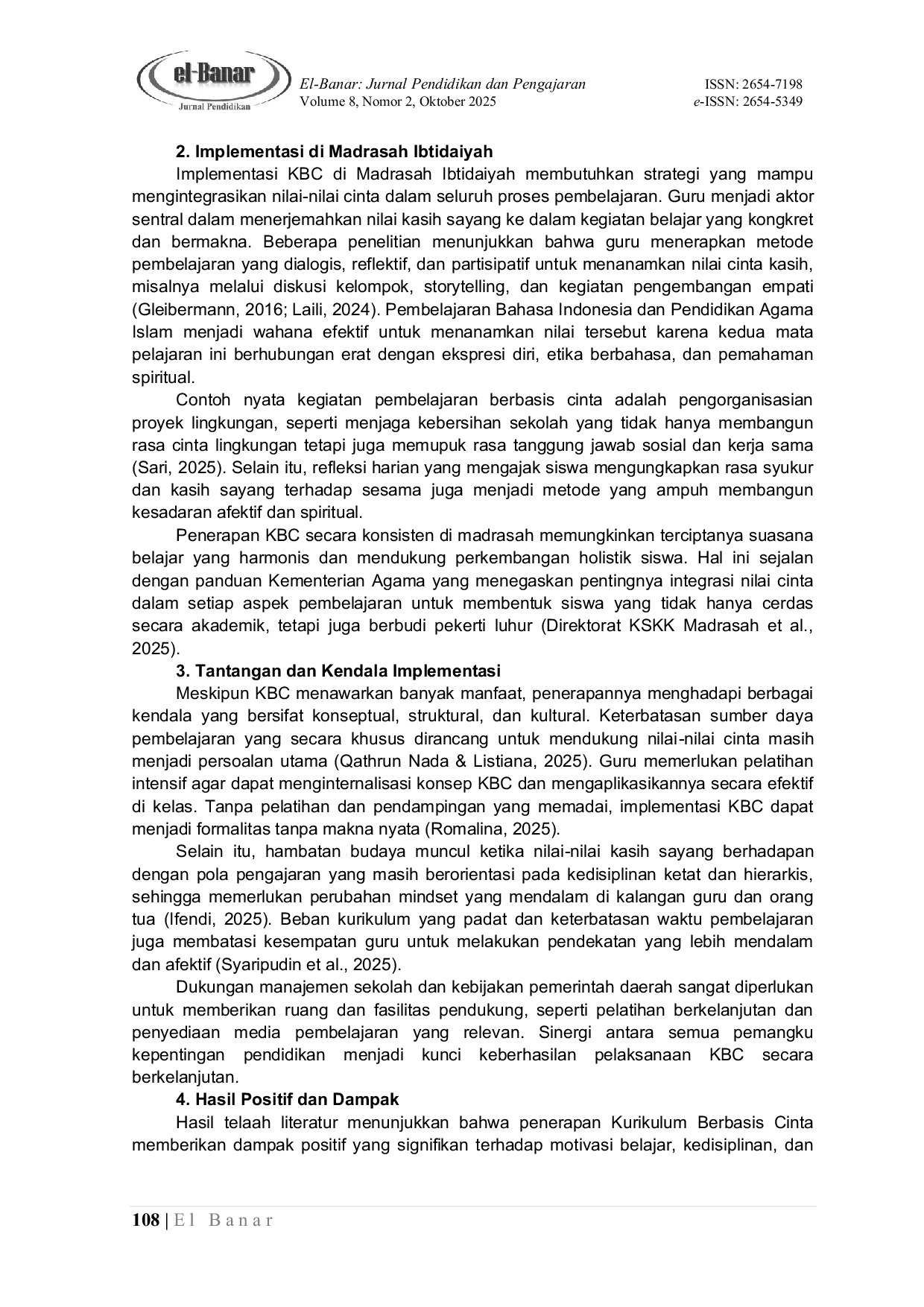JURIS Implementasi Kurikulum Berbasis Cinta pada Madrasah Ibtidaiyah di Kota Palembang Sebuah Studi Literatur
