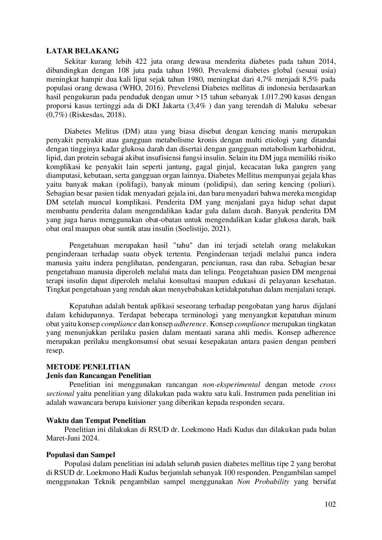 JURIS HUBUNGAN PENGETAHUAN TERHADAP KEPATUHAN PASIEN BPJS DIABETES MELLITUS TIPE 2 DALAM PENGGUNAAN INSULIN DI RSUD DR LOEKMONO HADI KUDUS