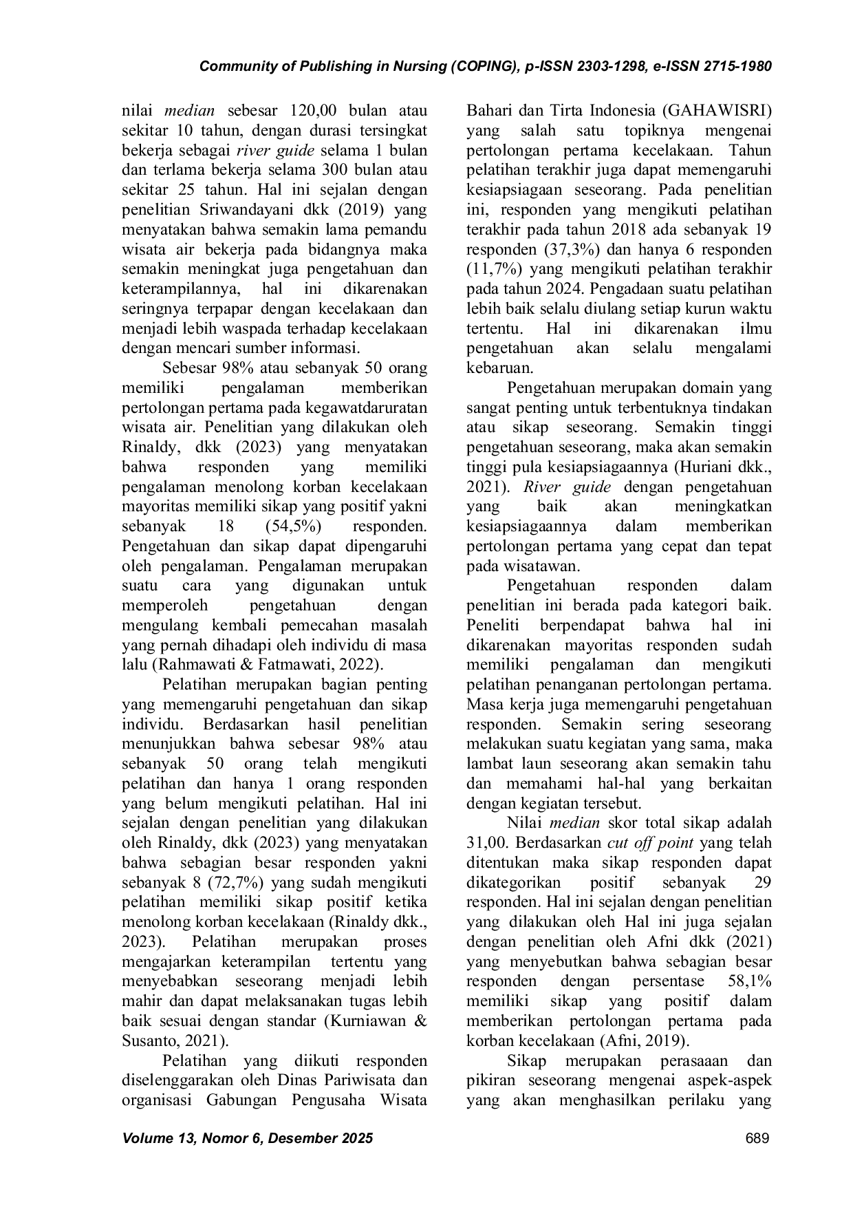 JURIS Gambaran Kesiapsiagaan River Guide Dalam Memberi Pertolongan Pertama Pada Kegawatdaruratan Wisata Air