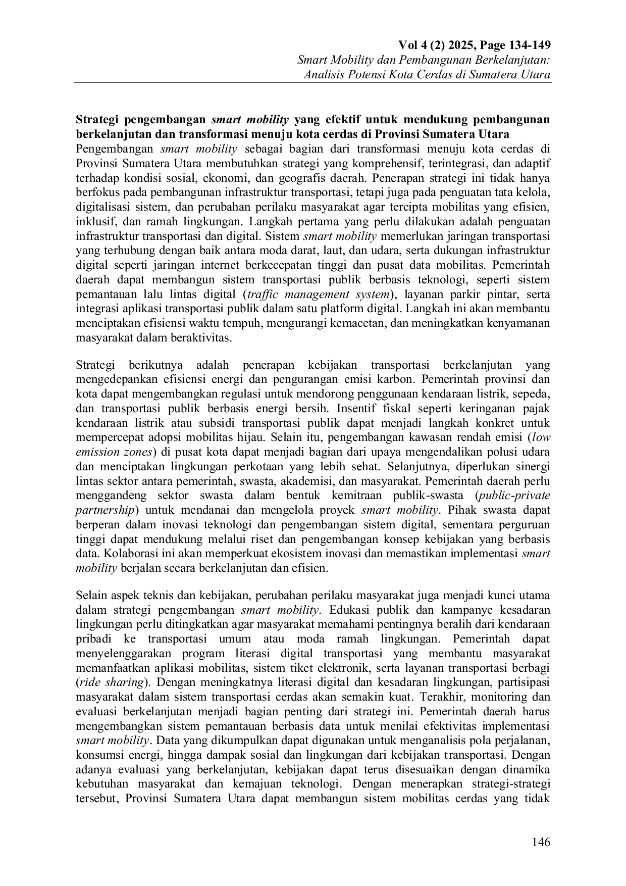 JURIS Smart Mobility dan Pembangunan Berkelanjutan Analisis Potensi Kota Cerdas di Sumatera Utara
