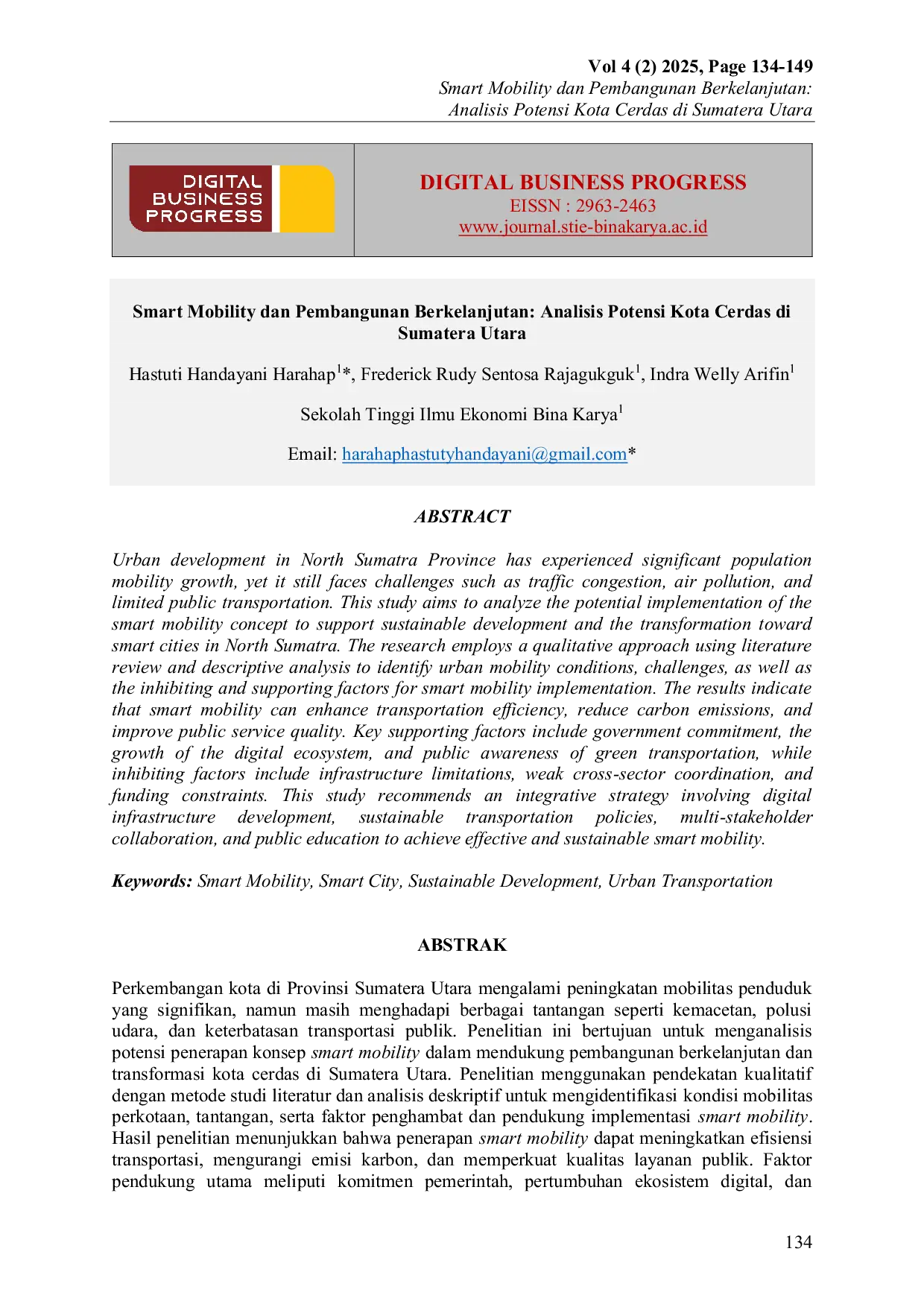 JURIS Smart Mobility dan Pembangunan Berkelanjutan Analisis Potensi Kota Cerdas di Sumatera Utara