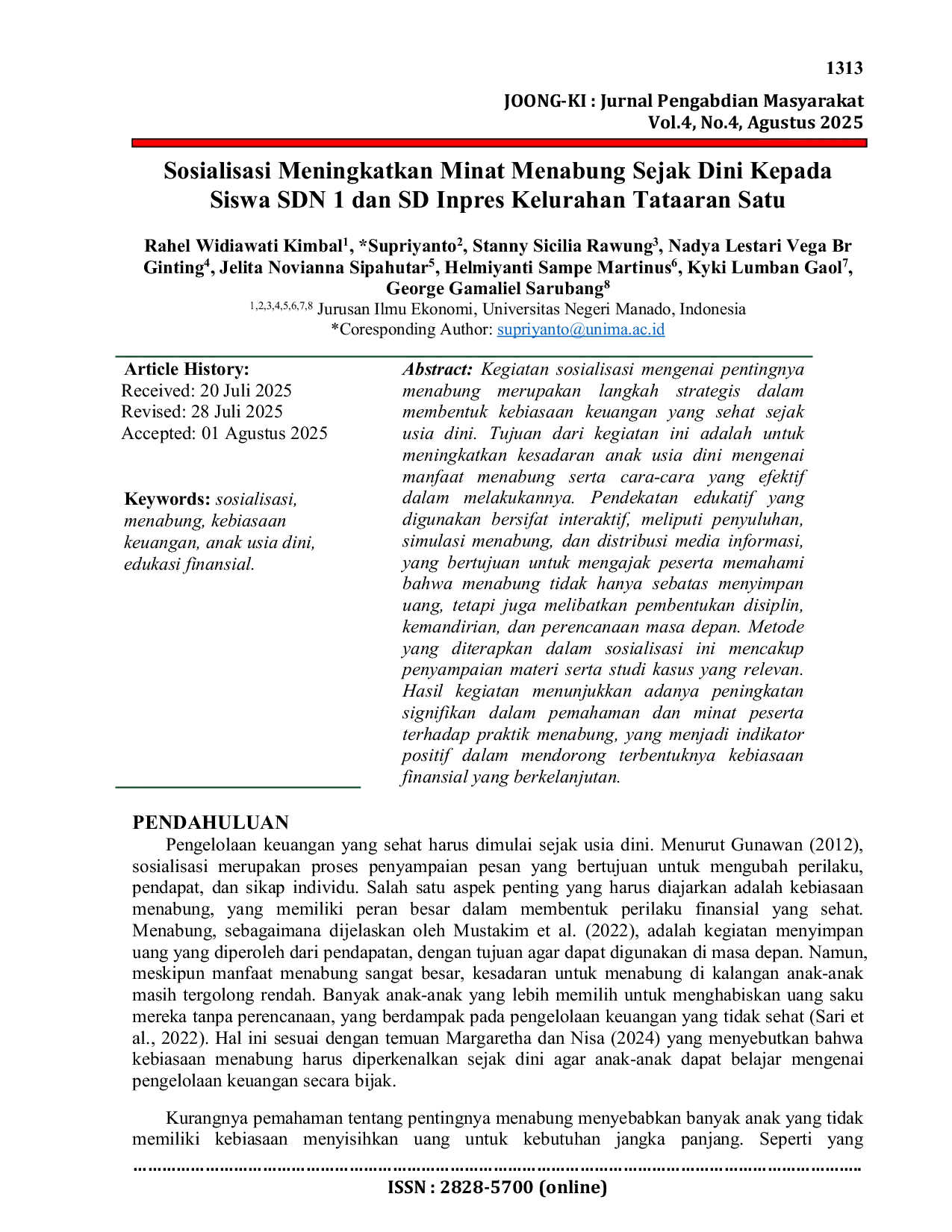 JURIS Sosialisasi Meningkatkan Minat Menabung Sejak Dini Kepada Siswa SDN 1 dan SD Inpres Kelurahan Tataaran Satu