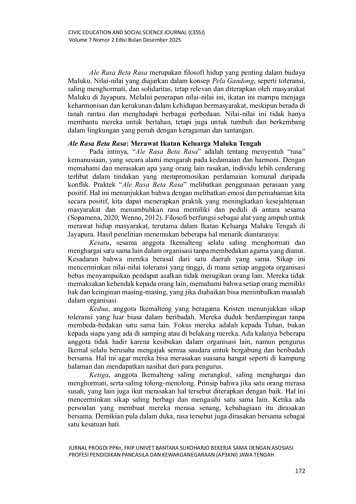 JURIS Ale Rasa Beta Rasa Filosofi Hidup Dalam Merawat Ikatan Keluarga Maluku Tengah di Kabupaten Jayapura