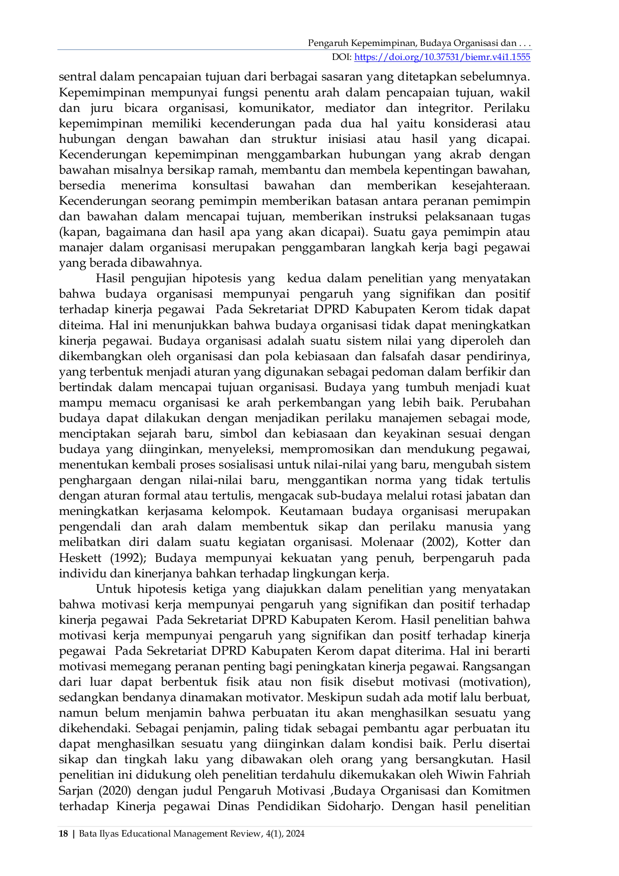 JURIS Pengaruh Kepemimpinan Budaya Organisasi dan Motivasi Kerja Terhadap Kinerja Pegawai