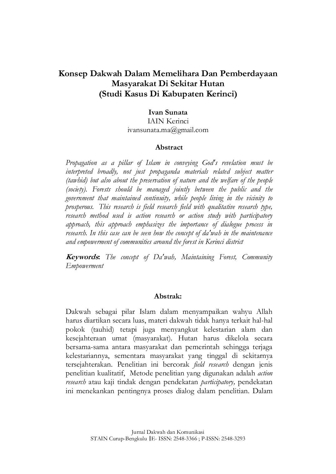 JURIS Konsep Dakwah Dalam Memelihara Dan Pemberdayaan Masyarakat Di Sekitar Hutan Studi Kasus Di Kabupaten Kerinci