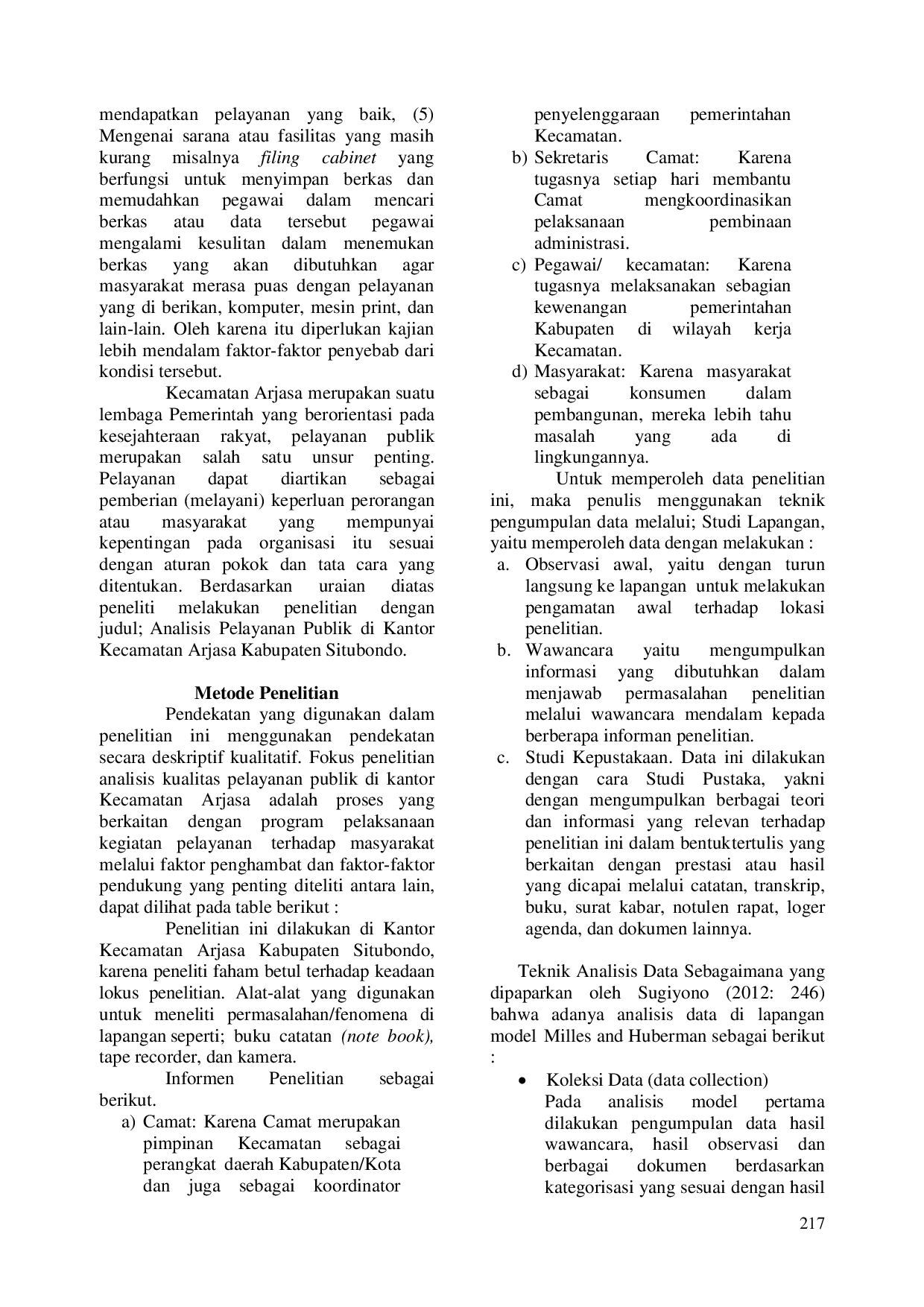 JURIS Kualitas Pelayanan Publik Di Kantor Kecamatan Arjasa Kabupaten Situbondo