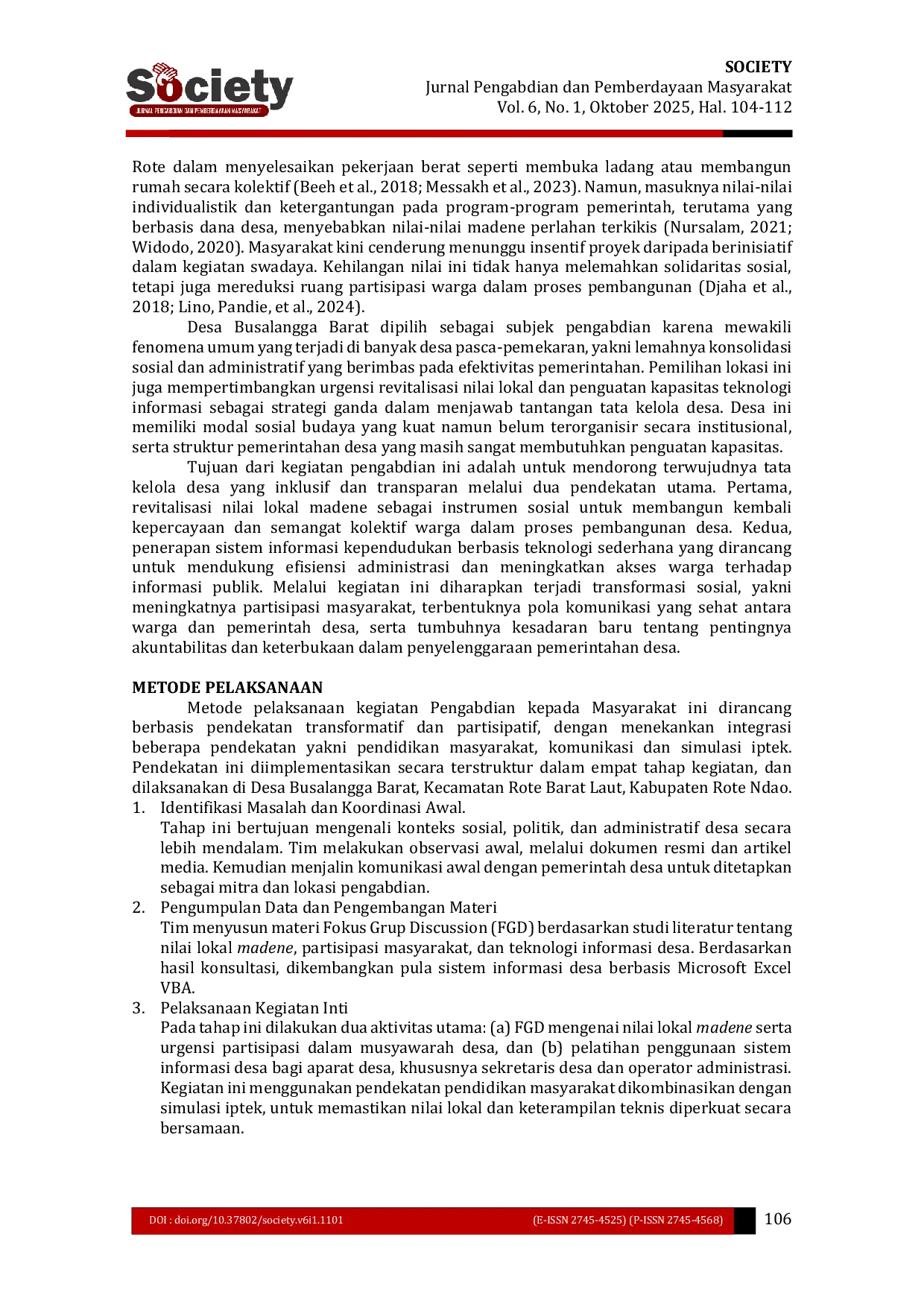 JURIS Penguatan Tata Kelola Desa Berbasis Nilai Lokal Madene dan Inovasi Digital di Desa Busalangga Barat