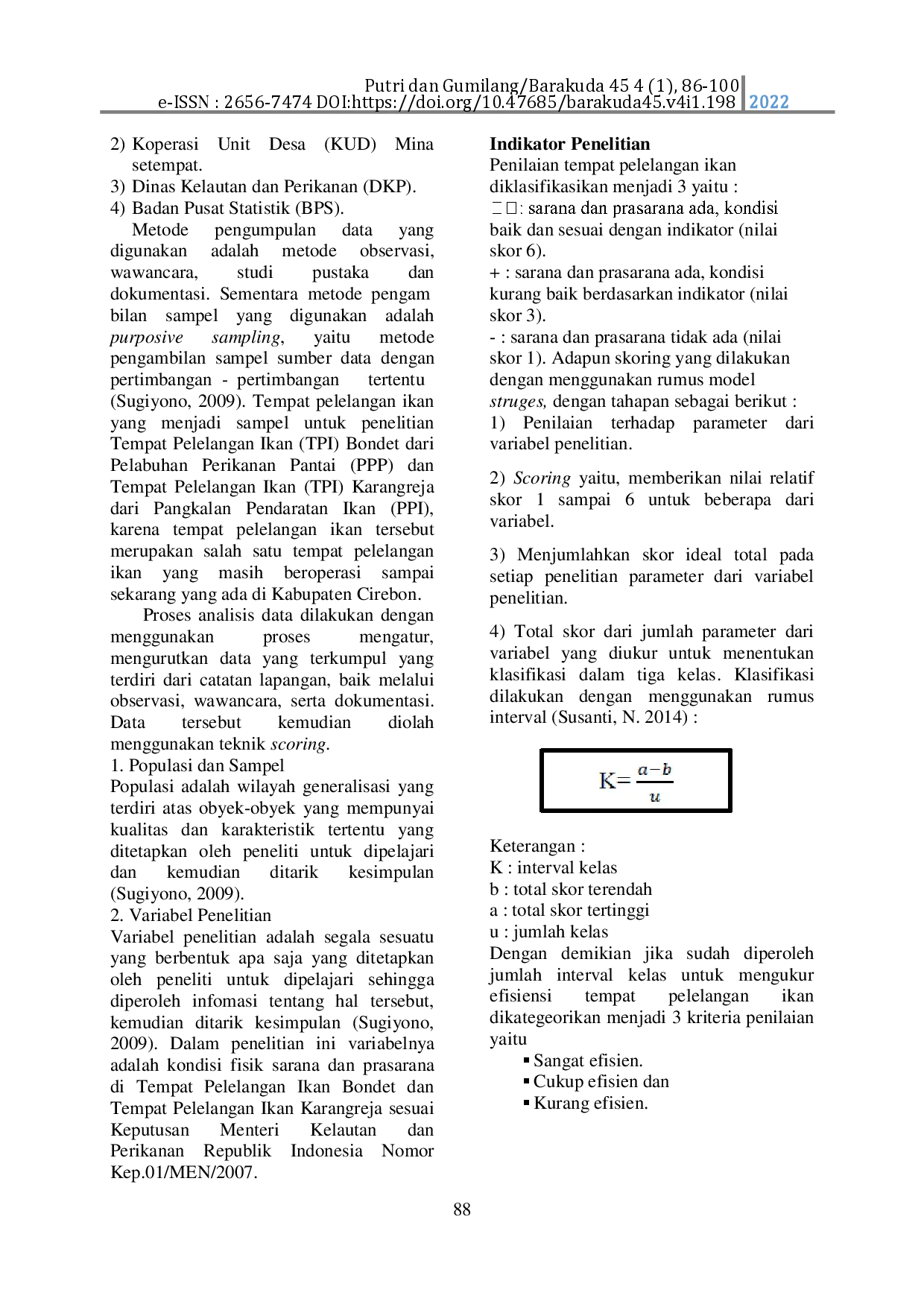 juris Analisis Perbandingan Efisiensi Teknis Tempat Pelelangan Ikan TPI Bondet Dan Karangreja di Perairan Cirebon