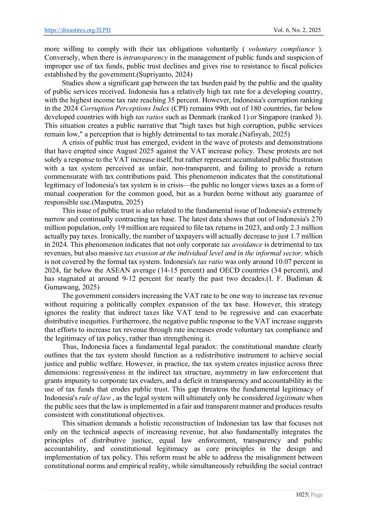 JURIS Reconstruction of Indonesian Tax Law Based on The Principle Of Distributive Justice To Establish A Welfare State In The Framework of The Rule of Law