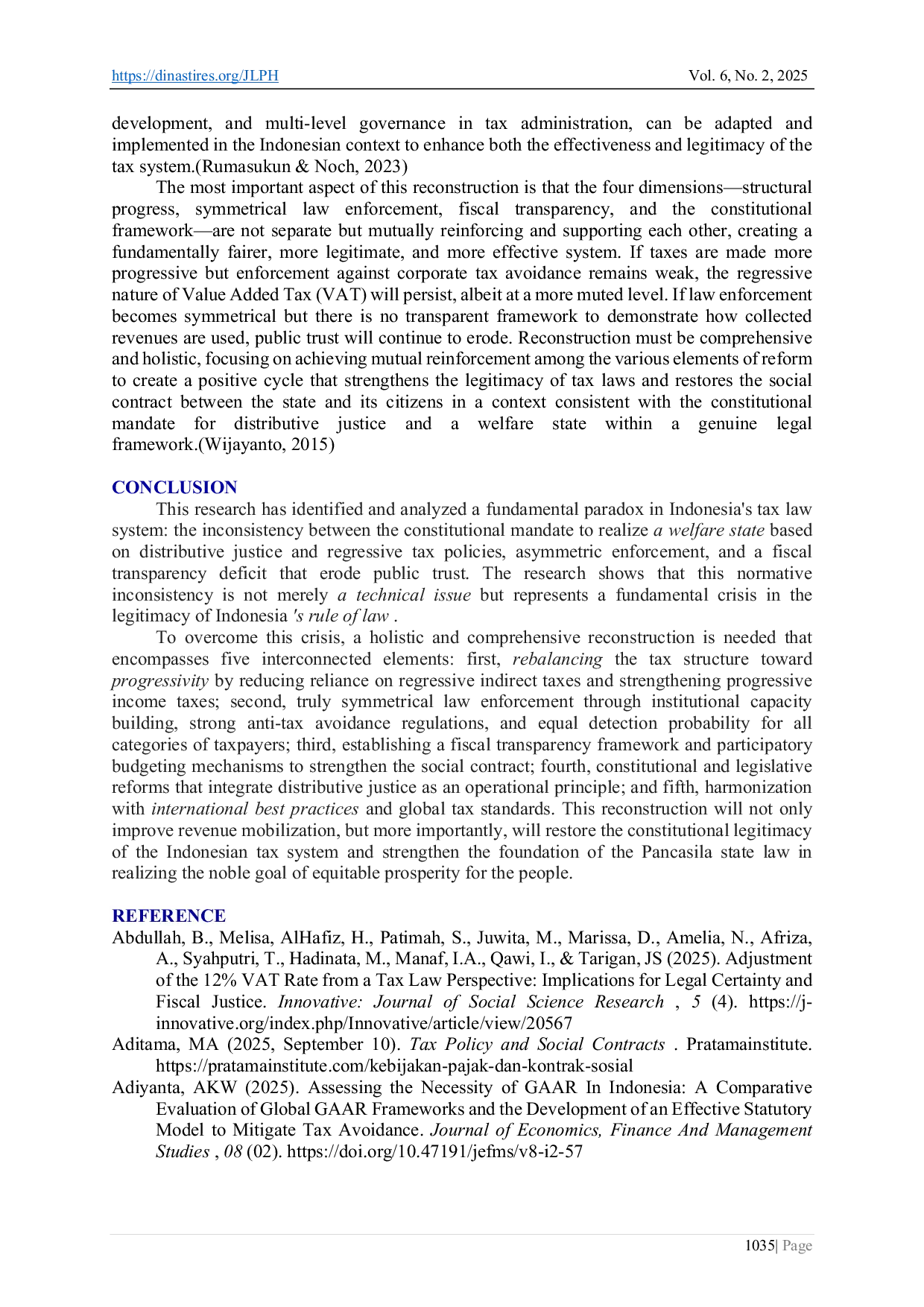 JURIS Reconstruction of Indonesian Tax Law Based on The Principle Of Distributive Justice To Establish A Welfare State In The Framework of The Rule of Law