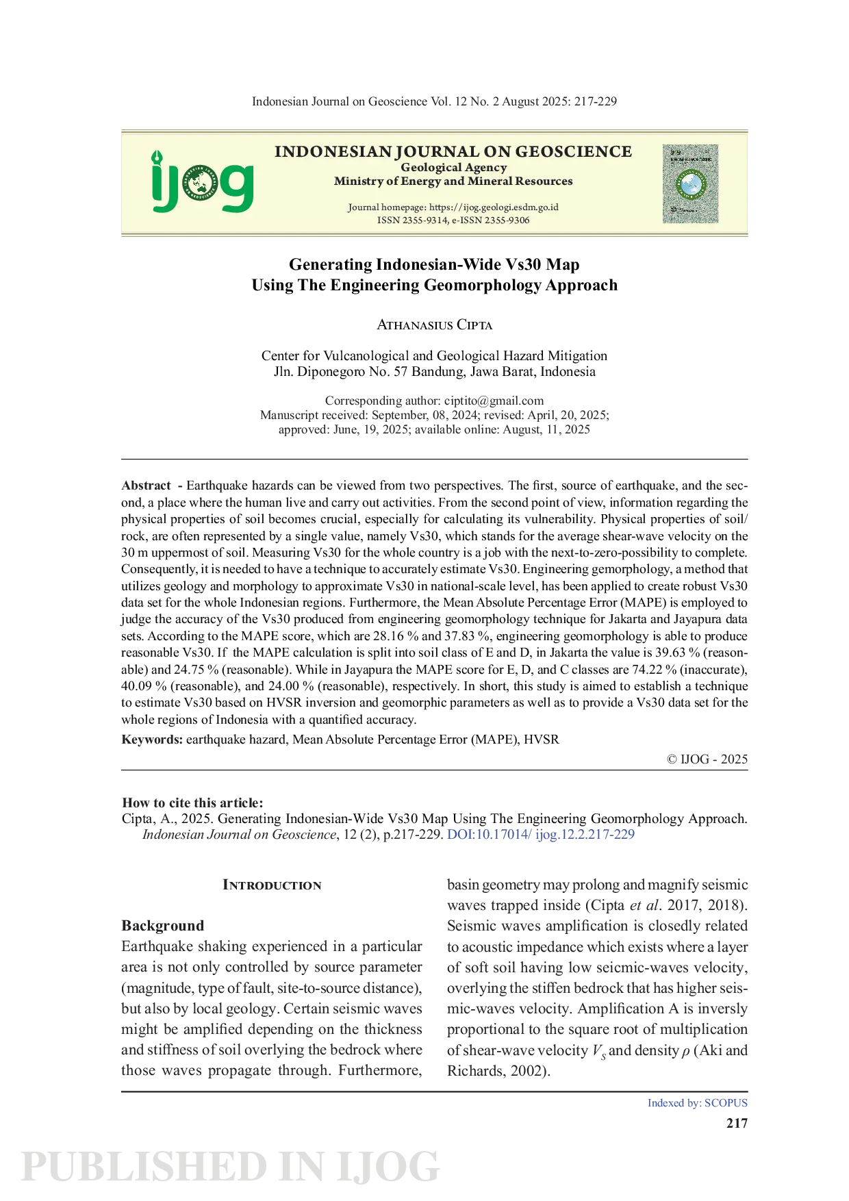 JURIS Generating Indonesian wide Vs30 Map Using Engineering Geomorphology Approach