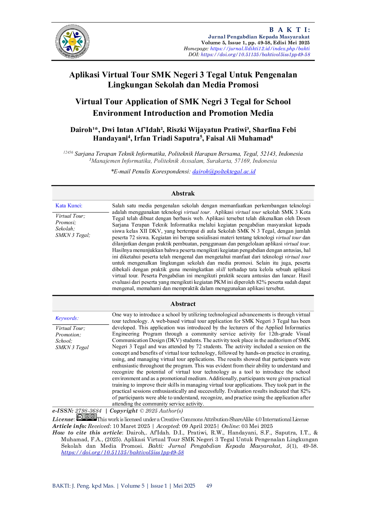 JURIS Aplikasi Virtual Tour SMK Negeri 3 Tegal Untuk Pengenalan Lingkungan Sekolah dan Media Promosi