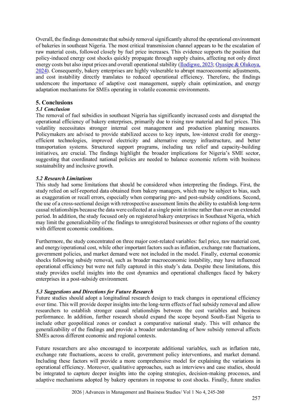 JURIS Subsidy Removal and Bakeries Business Performance in South East Nigeria A Comparative Assessment of Pre and Post Periods
