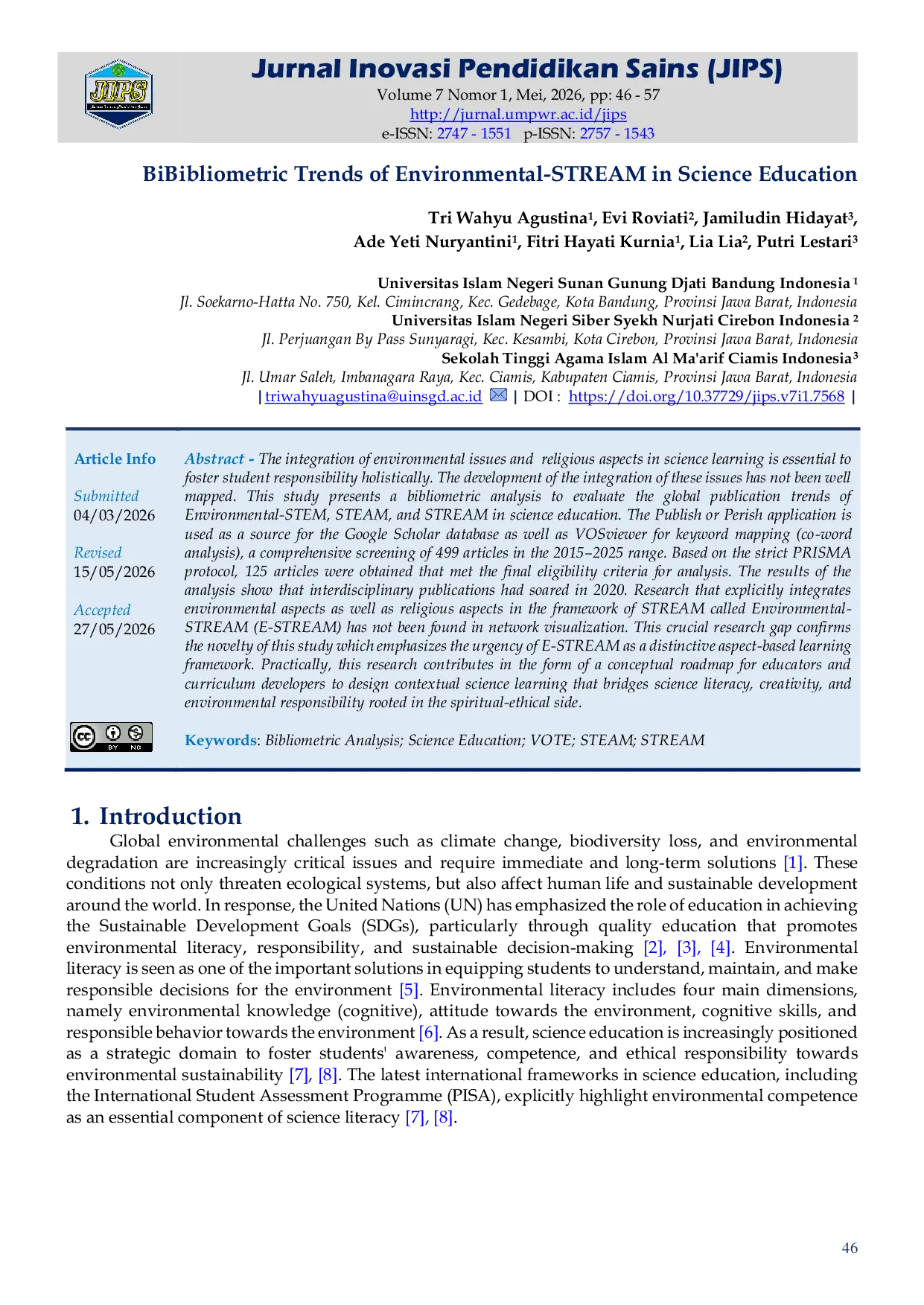 JURIS Bibliometric Trends Of Environmental STREAM In Science Education