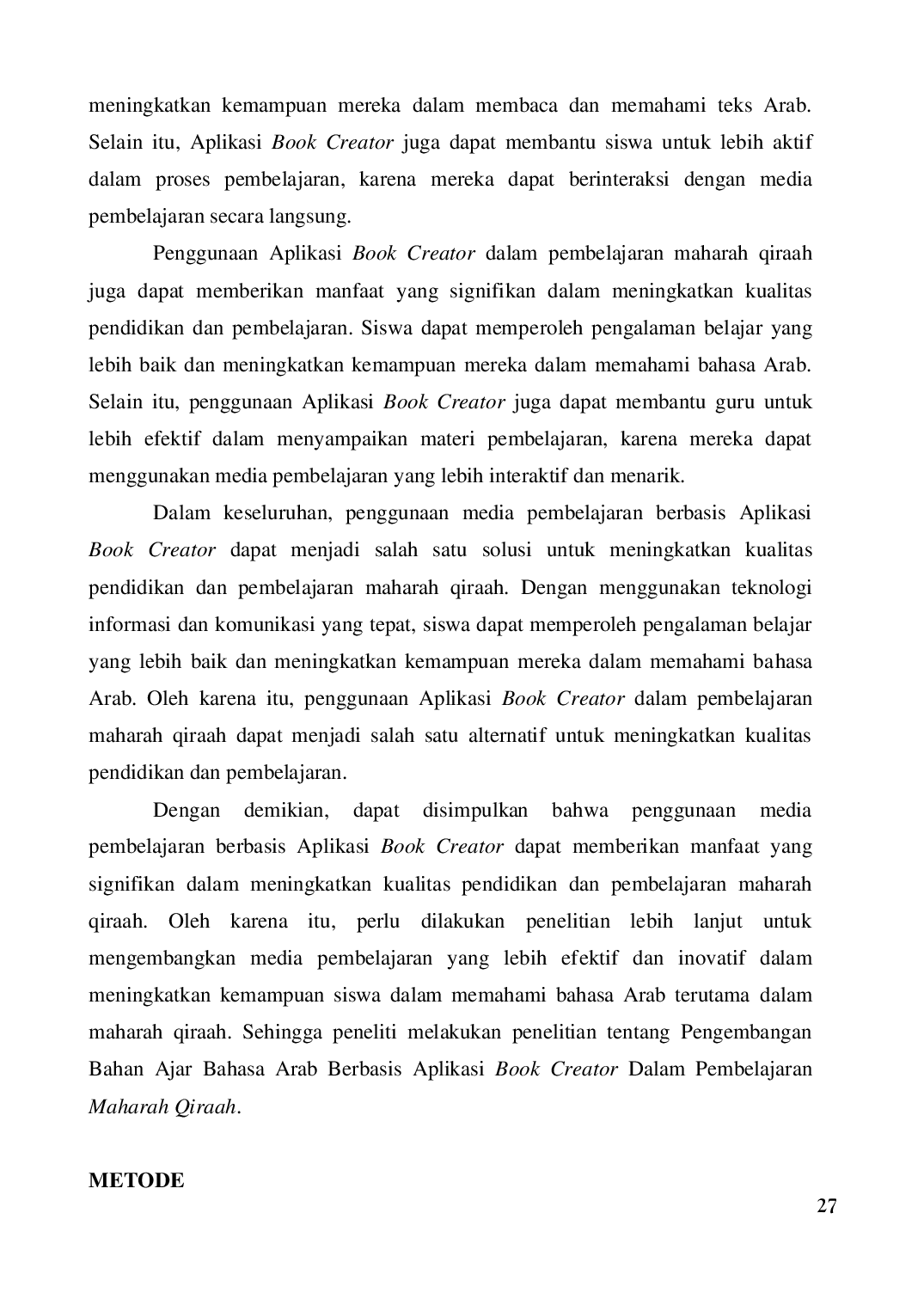 JURIS Pengembangan Bahan Ajar Bahasa Arab Berbasis Aplikasi Book Creator dalam Pembelajaran Maharah Qira ah
