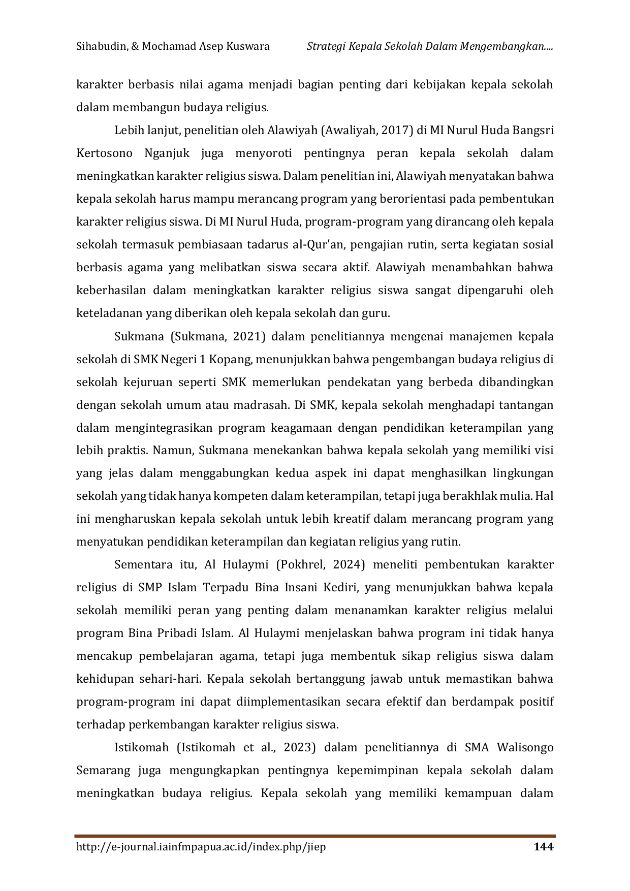 JURIS Strategi Kepala Sekolah Dalam Mengembangkan Budaya Religius di SMK Salafiyah Plumbon Cirebon