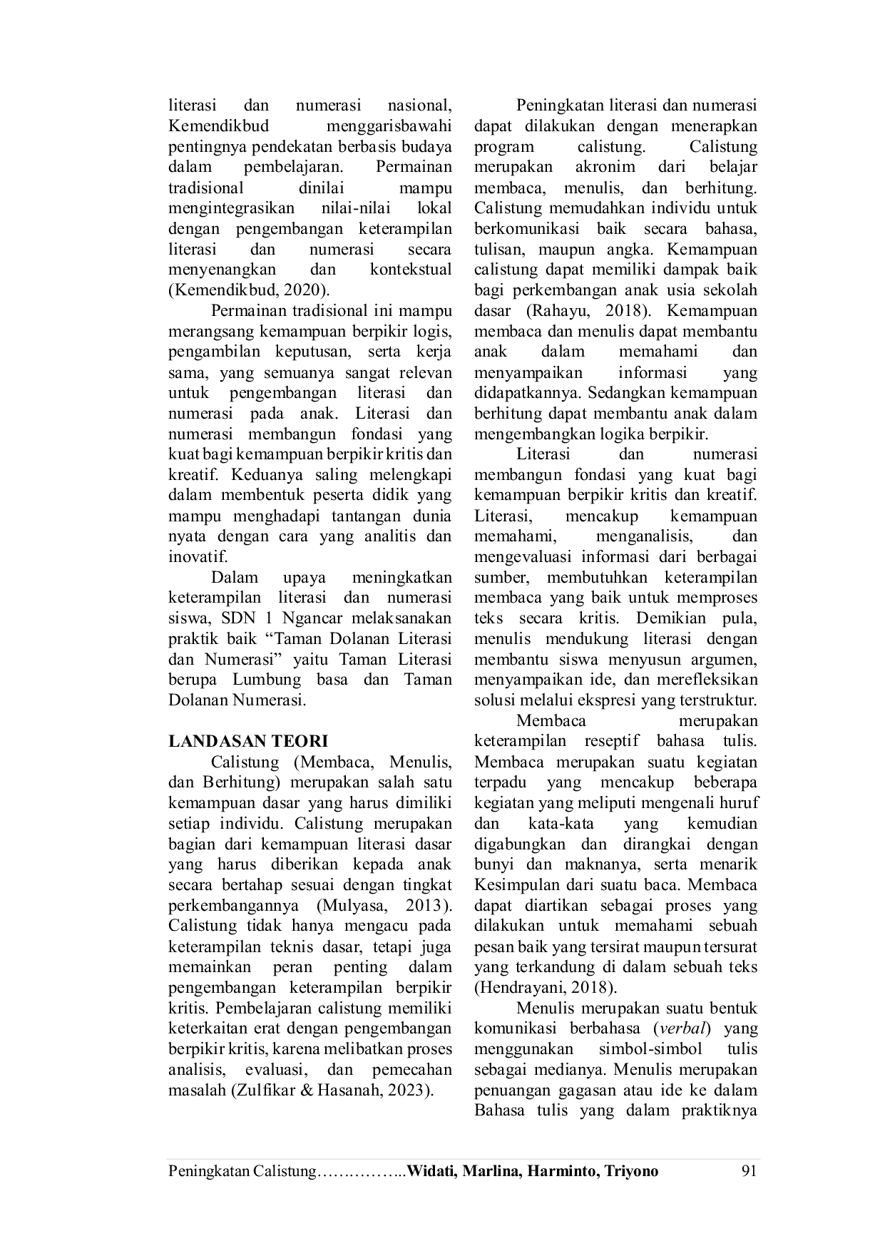 JURIS Peningkatan Calistung Membaca Menulis Berhitung Melalui Taman Dolanan Literasi Dan Numerasi