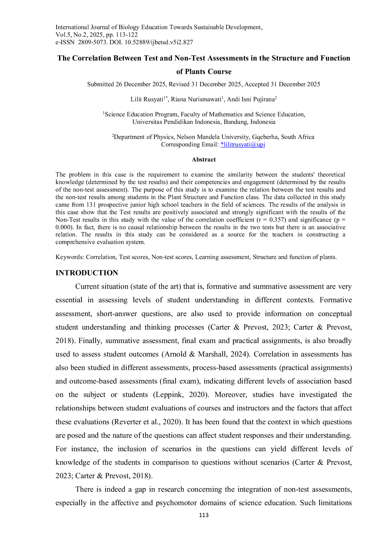 JURIS The Correlation Between Test and Non Test Assessments in the Structure and Function of Plants Course