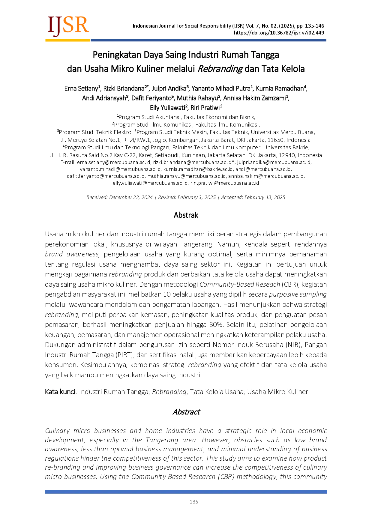 juris Peningkatan Daya Saing Industri Rumah Tangga dan Usaha Mikro Kuliner melalui Rebranding dan Tata Kelola