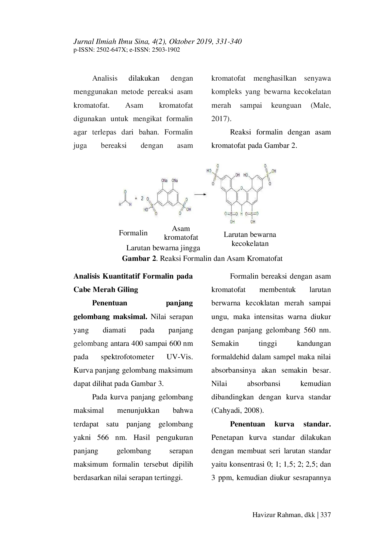 JURIS Analisis Kandungan Formalin Pada Cabe Merah Giling Yang Dijual Di Pasar Tradisional Kota Jambi