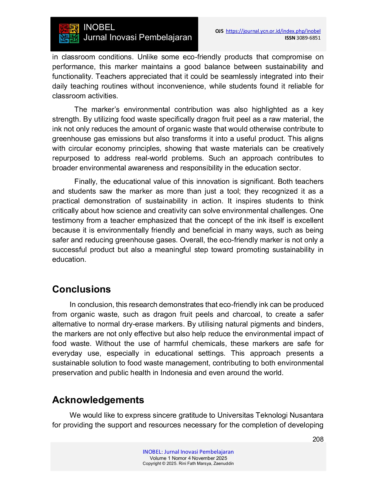 JURIS Kulit Buah Naga sebagai Spidol Papan Tulis Ramah Lingkungan Solusi untuk Pendidikan Dragon Fruit Peel as an Eco Friendly Whiteboard Marker A Solution for Education