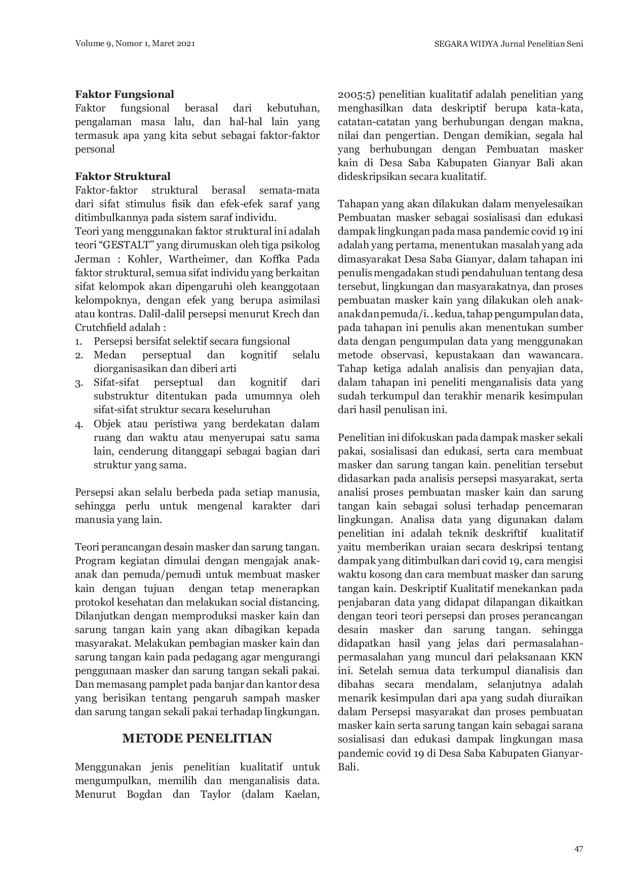 JURIS Pembuatan Masker Sarung Tangan Kain Sebagai Sarana Sosialisai Dan Edukasi Dampak Lingkungan Dalam Penanganan Covid 19 Oleh KKN ISI Denpasar Di Gianyar Bali