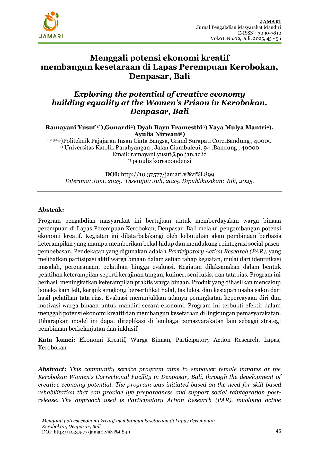 JURIS Menggali Potensi Ekonomi Kreatif Membangun Kesetaraan di Lapas Perempuan Kerobokan Denpasar Bali