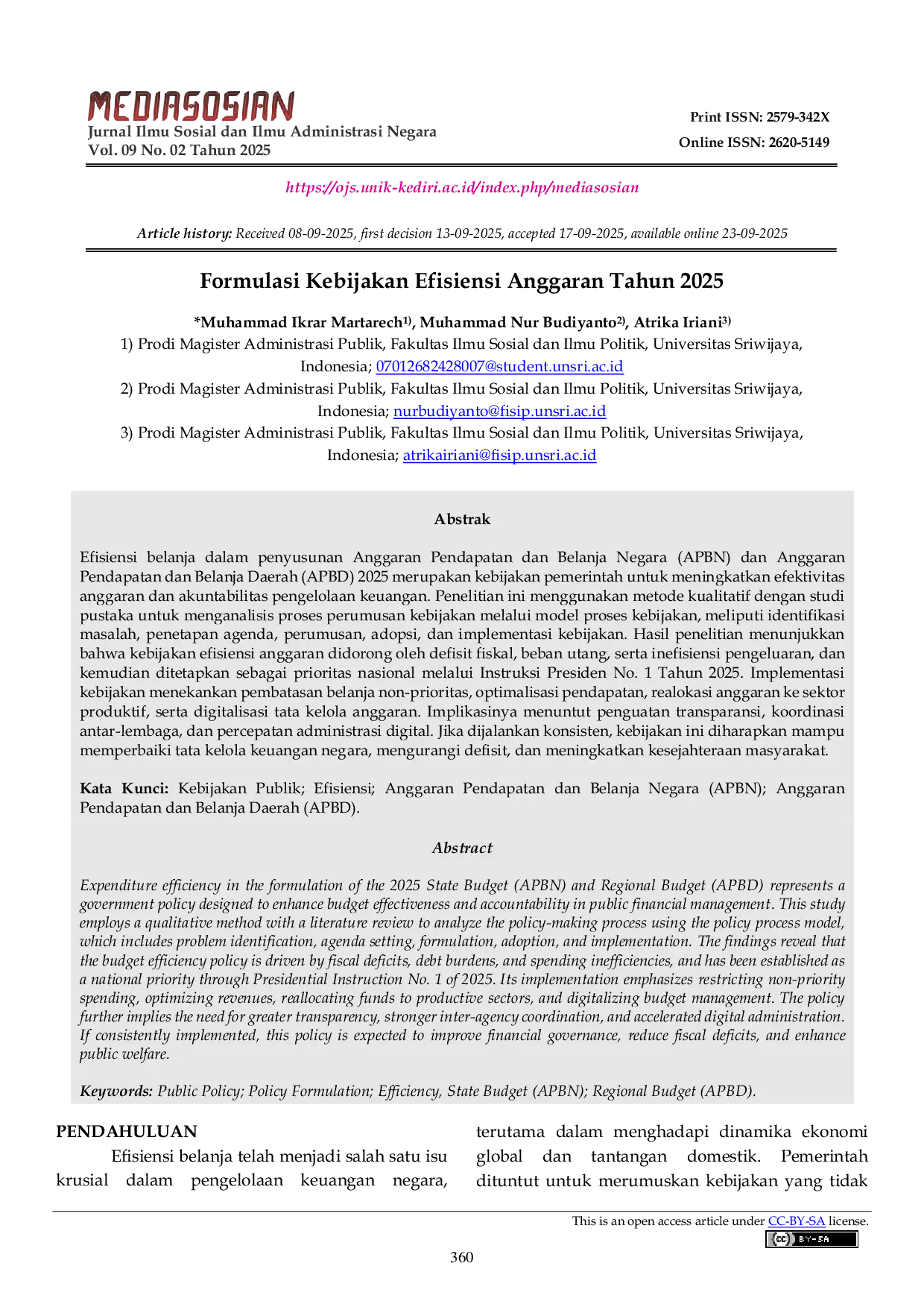 JURIS Formulasi Kebijakan Efisiensi Anggaran Tahun 2025