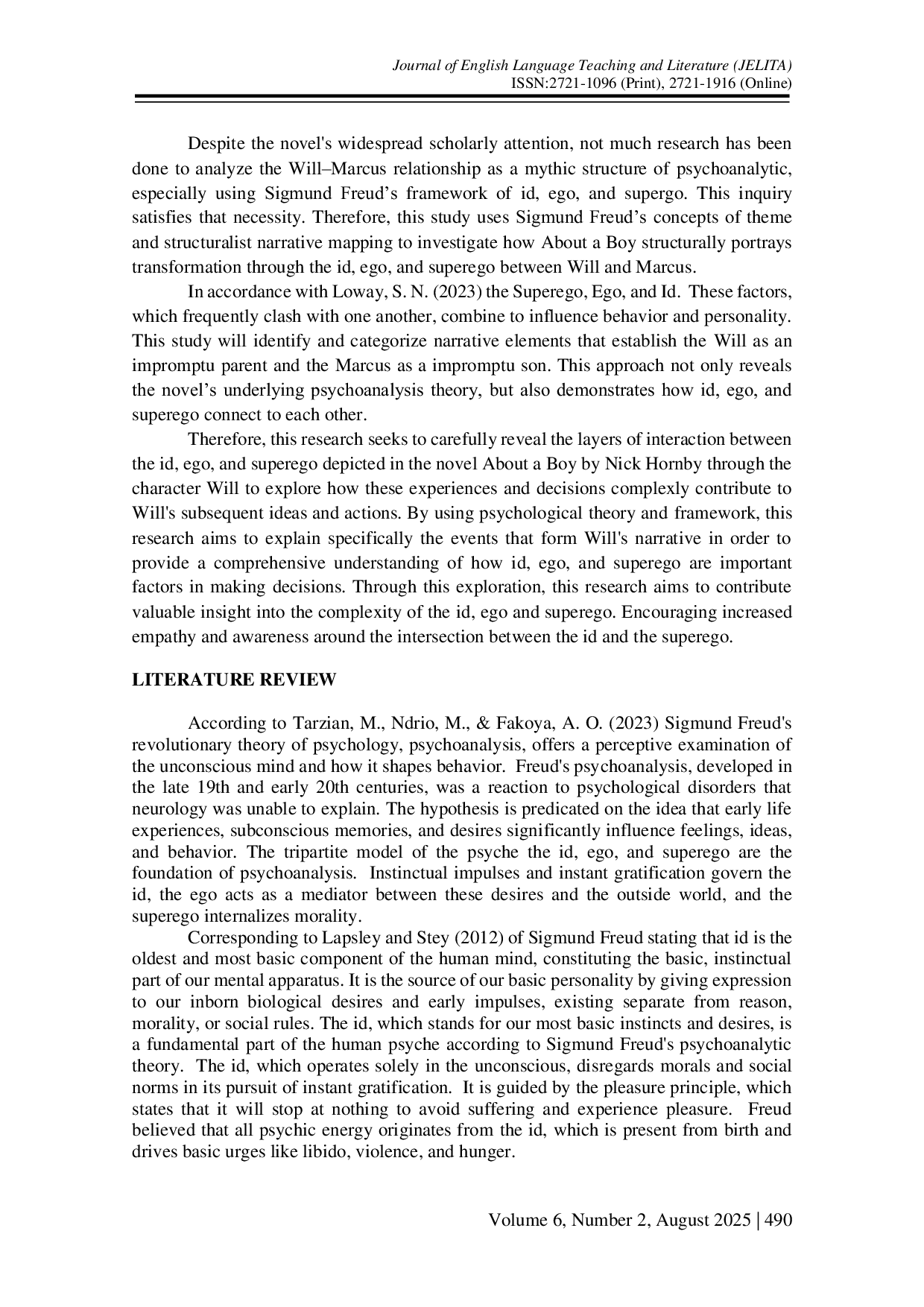 JURIS Freudian Psychoanalytic Exploration of Will Freeman s Transformation into an Impromptu Parent in Nick Hornby s About a Boy