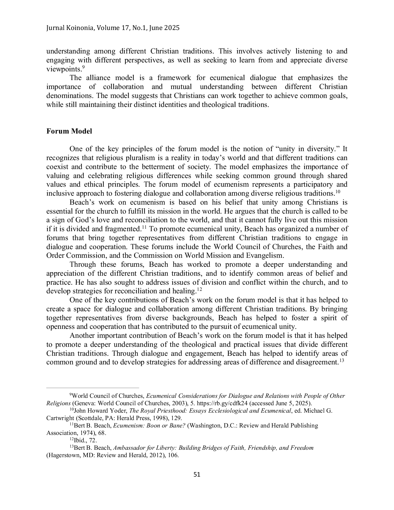 JURIS An Evaluation of Bert B Beach s Views on Ecumenism