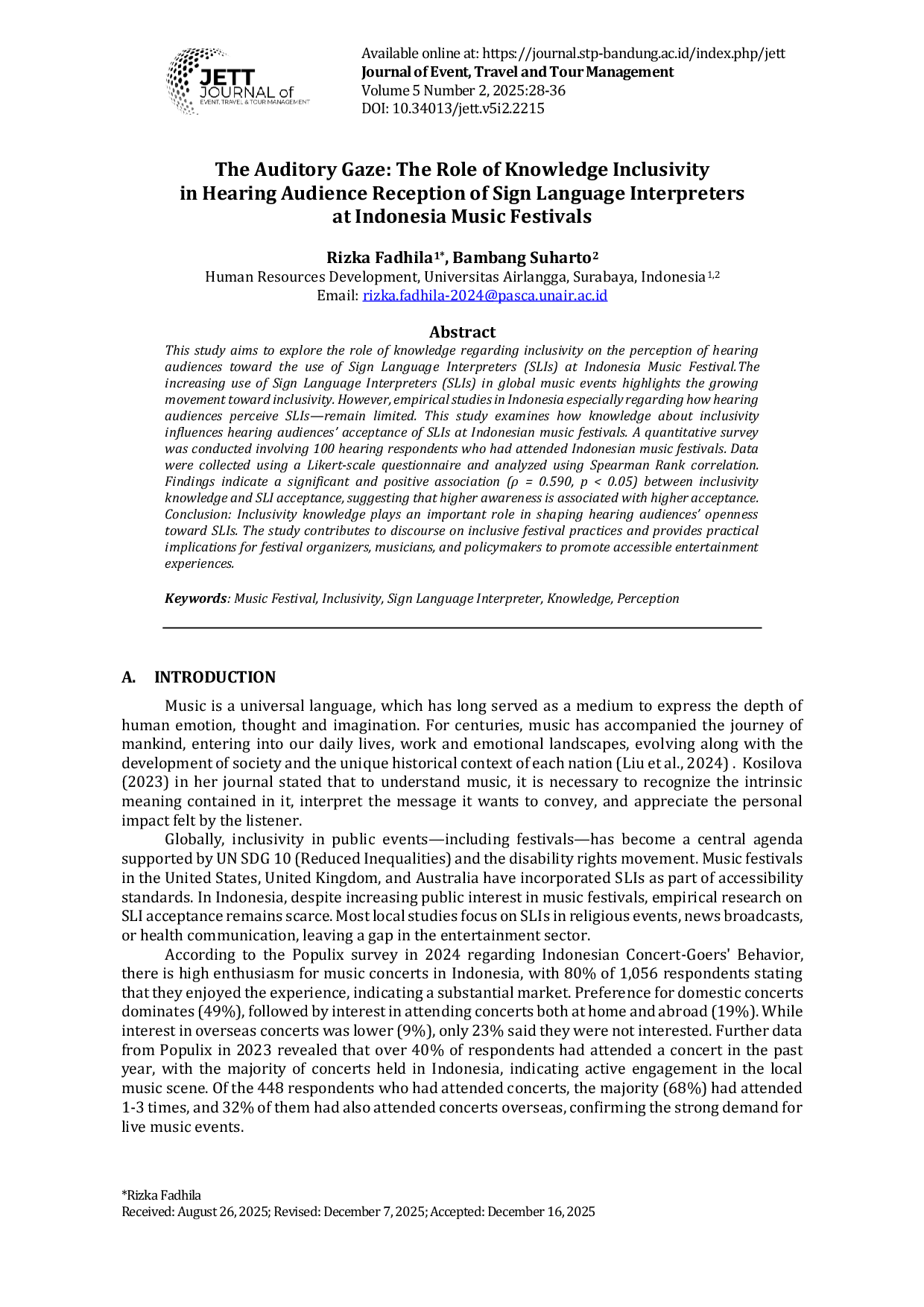 JURIS The Auditory Gaze The Role of Knowledge Inclusivity in Hearing Audience Reception of Sign Language Interpreters at Indonesia Music Festivals