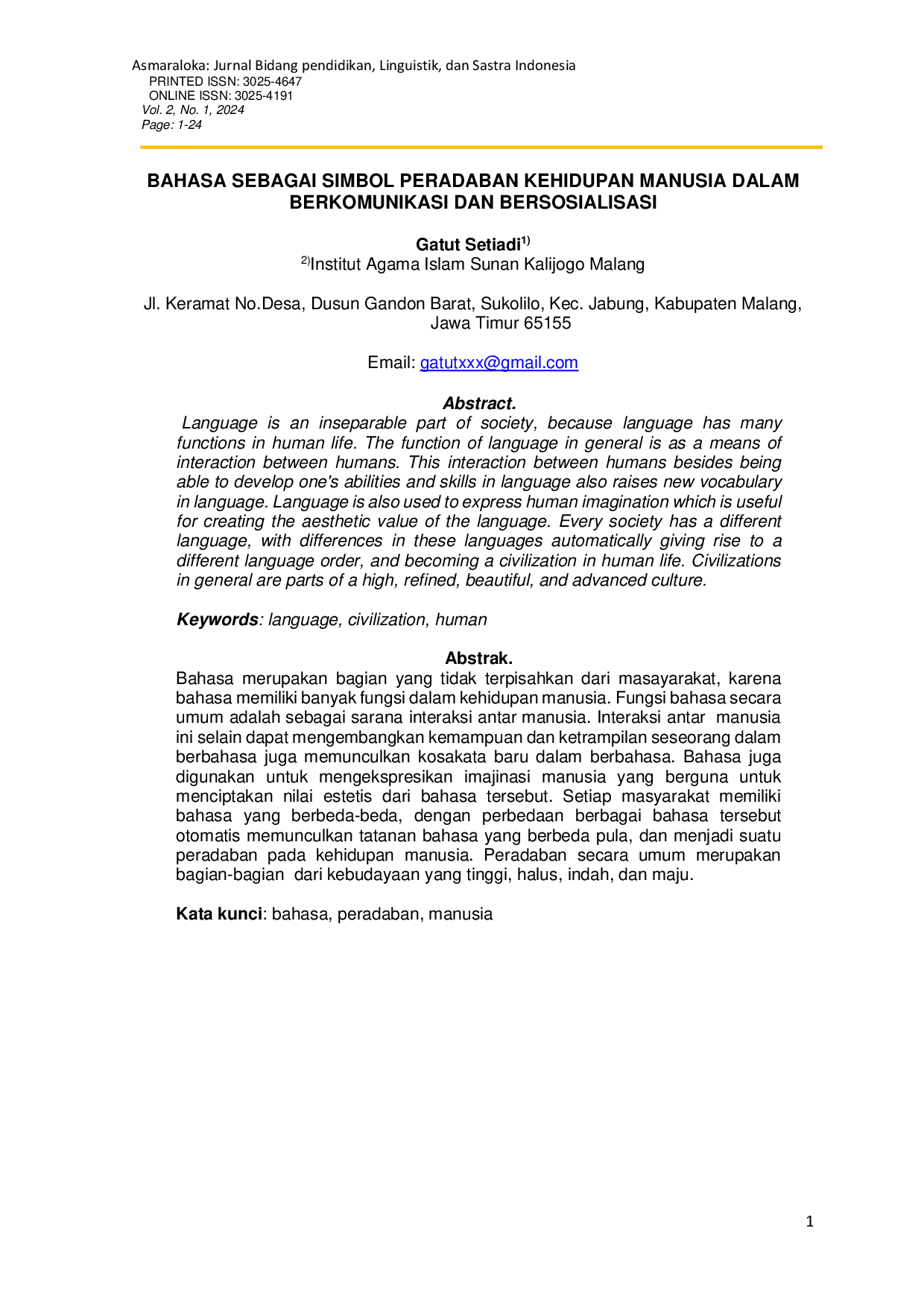 JURIS Bahasa Sebagai Simbol Peradaban Kehidupan Manusia Dalam Berkomunikasi Dan Bersosialisasi