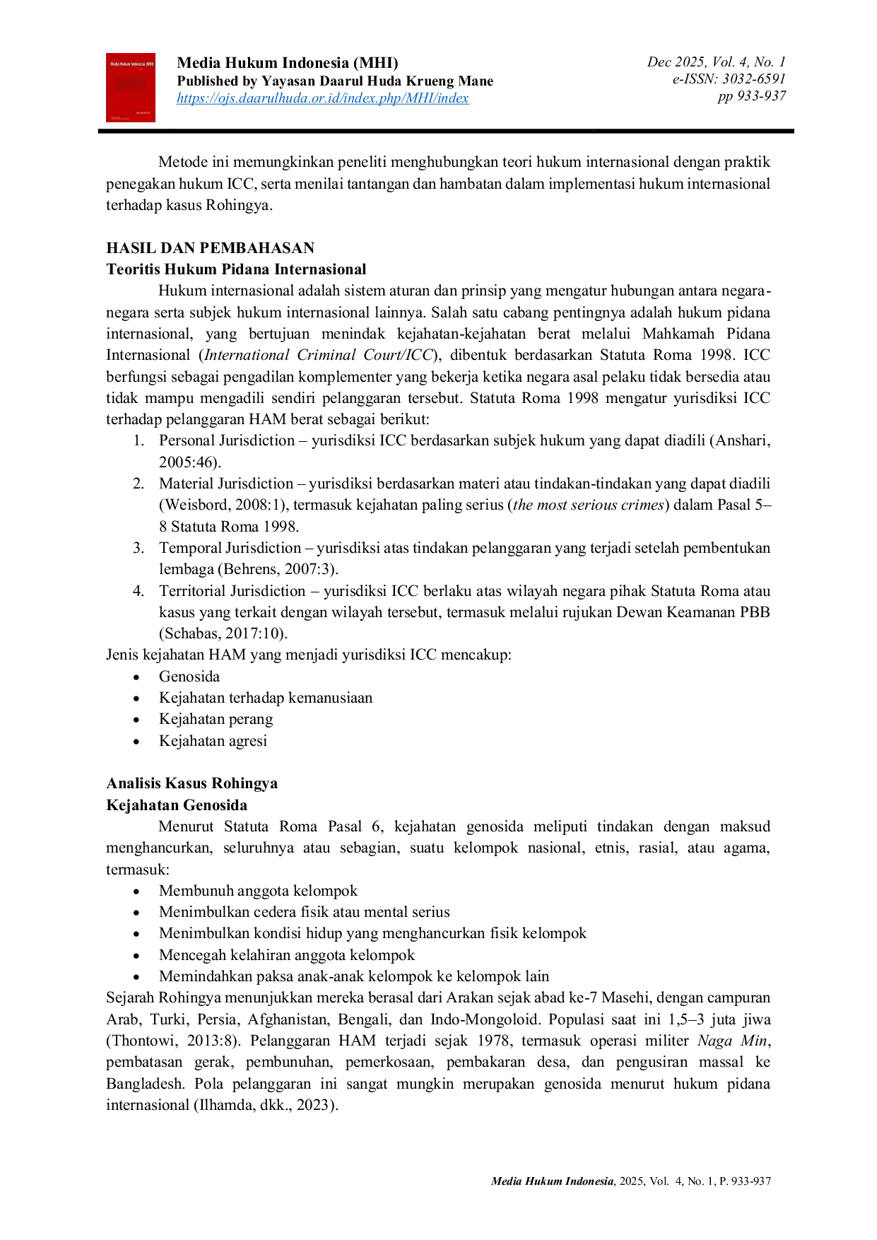 JURIS Analisis Yurisdiksi Mahkamah Pidana Internasional ICC Dalam Kasus Rohingya Perspektif Hukum Internasional