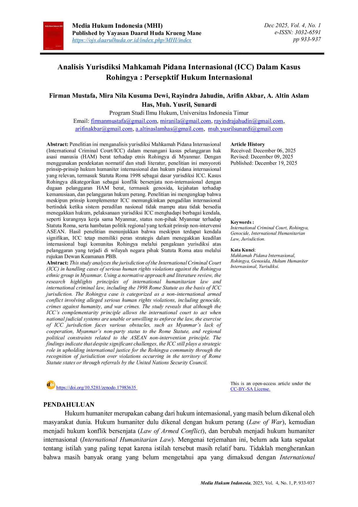 JURIS Analisis Yurisdiksi Mahkamah Pidana Internasional ICC Dalam Kasus Rohingya Perspektif Hukum Internasional