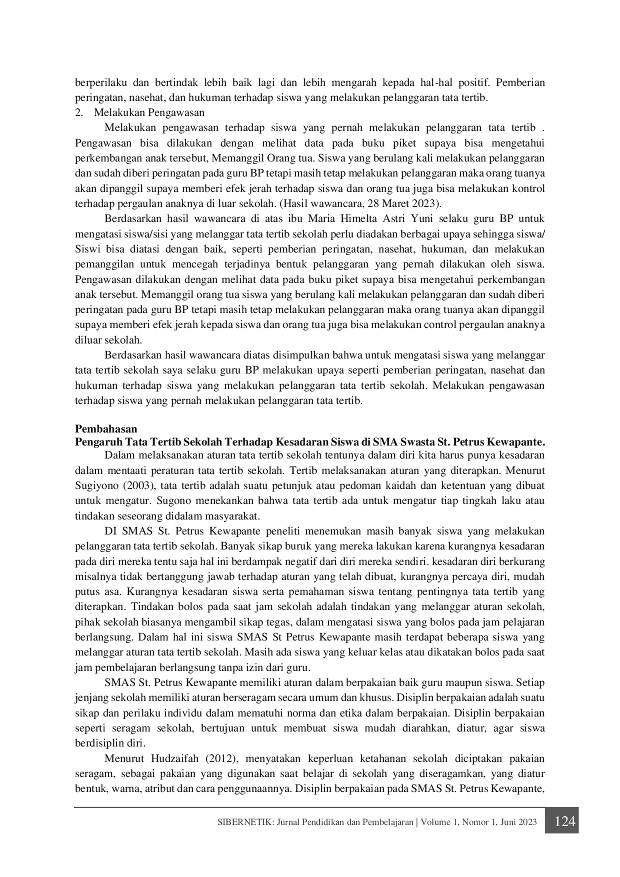 JURIS Pengaruh Tata Tertib Sekolah terhadap Kesadaran Siswa di SMA SWASTA St Petrus Kewapante