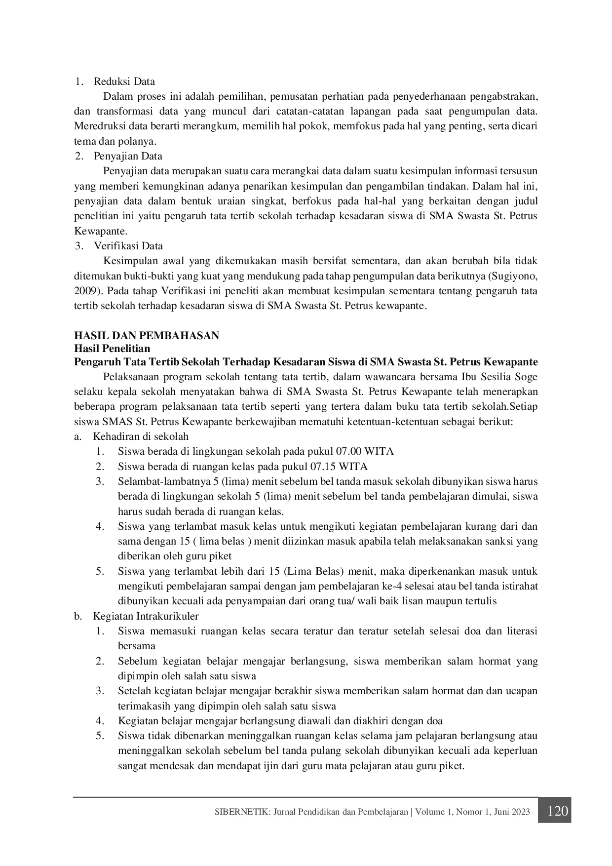 JURIS Pengaruh Tata Tertib Sekolah terhadap Kesadaran Siswa di SMA SWASTA St Petrus Kewapante