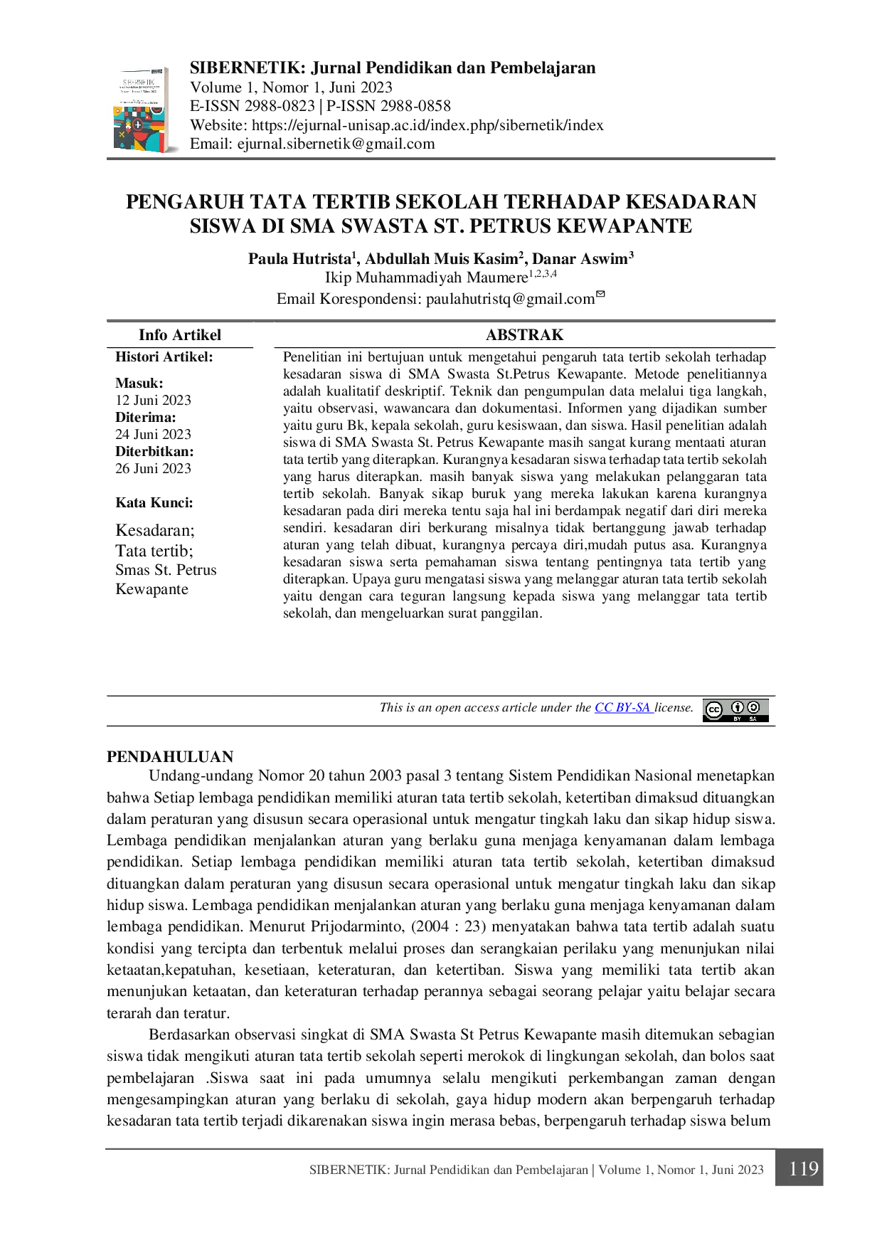 JURIS Pengaruh Tata Tertib Sekolah terhadap Kesadaran Siswa di SMA SWASTA St Petrus Kewapante